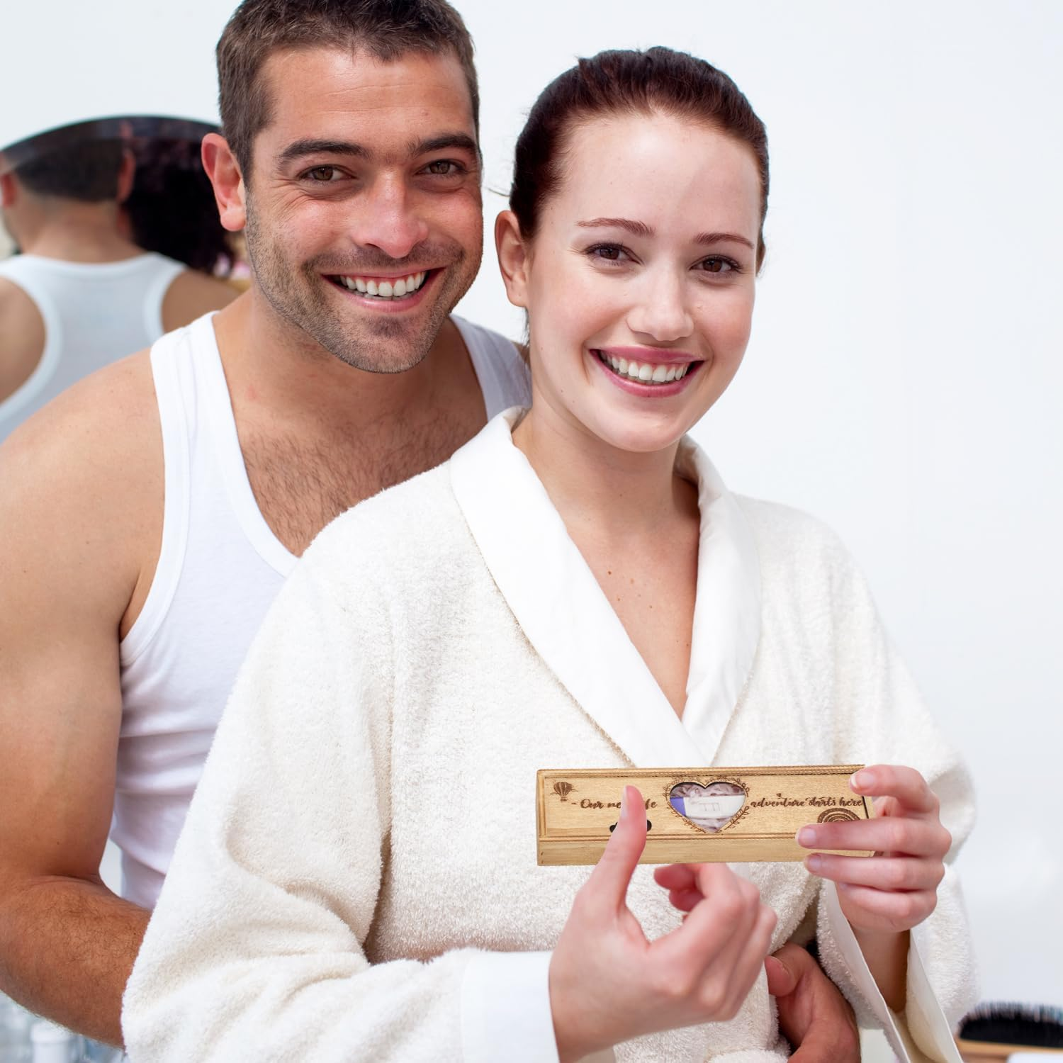 Pregnancy Test Keepsake Box, Heart-Shaped Hollow Pregnancy Announcement Box Wooden Baby Reveal with Letter Souvenir Collection Pregnancy Surprise Gift Box for Husband Dad Family image number 3