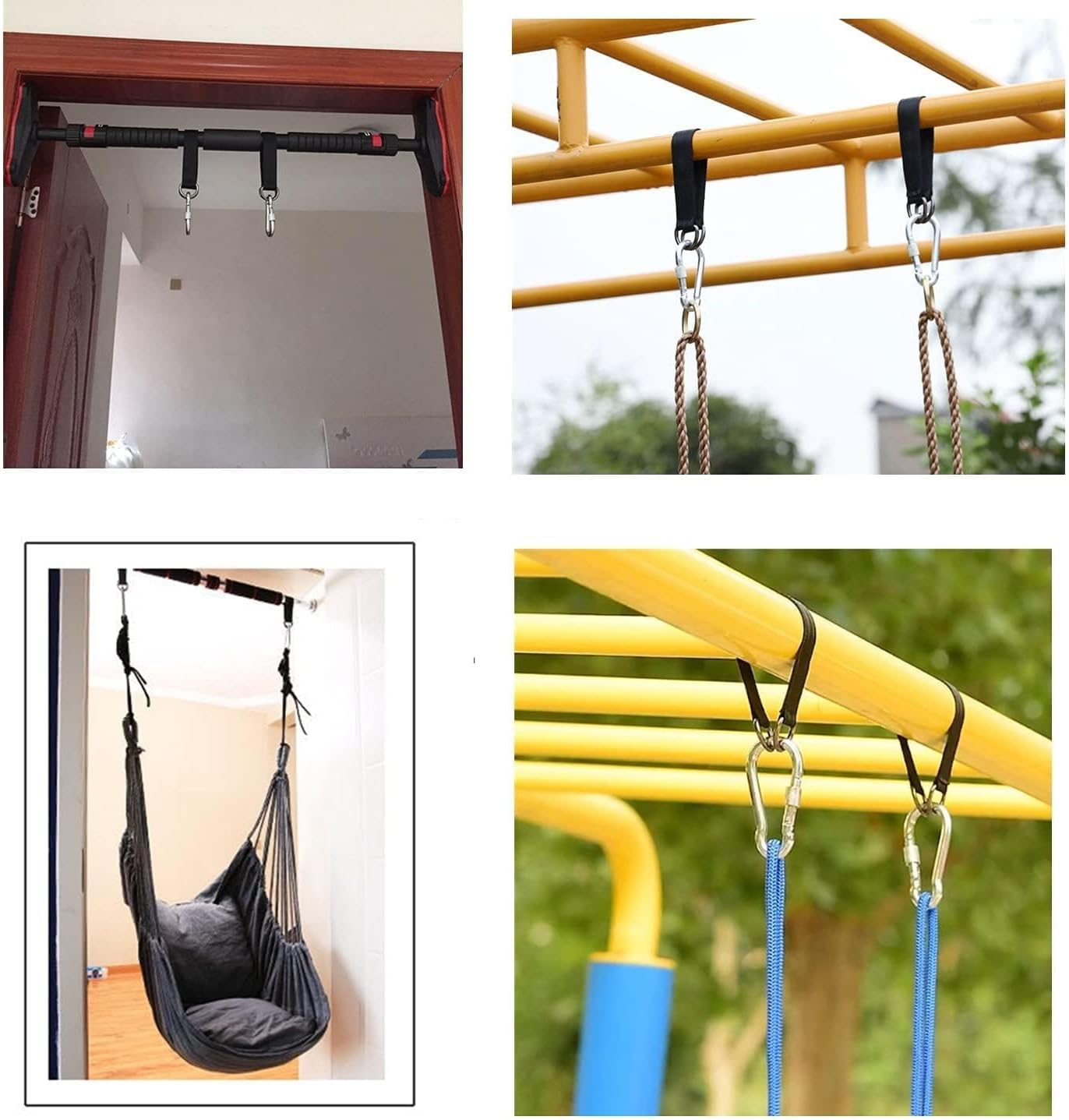 Tree Swing Hanging Straps Kit Short Straps 2 Pcs 9.84Inches with Heavy Duty Safety Lock Carabiner Hooks for Swing Hammocks Yoga Seat Sandbags Gym Equipment Pulley System Perfect (Black) image number 2