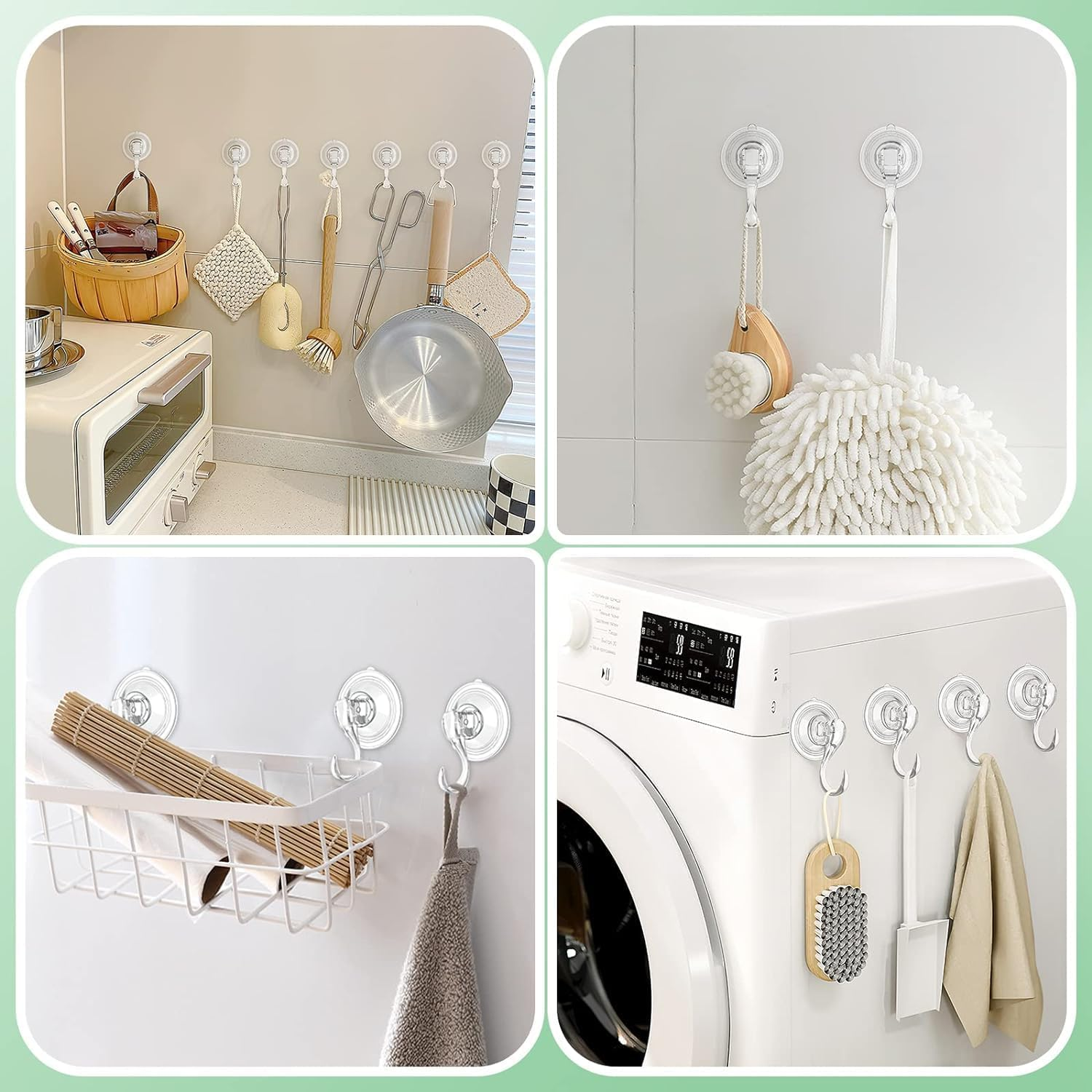 4 Pack Multi-Purpose Suction Cup Hooks, Strong Reusable Vacuum Heavy Duty Suction Hooks for Bathroom Window Glass Kitchen, Hangers for Towel Loofah Utensils Bathrobes