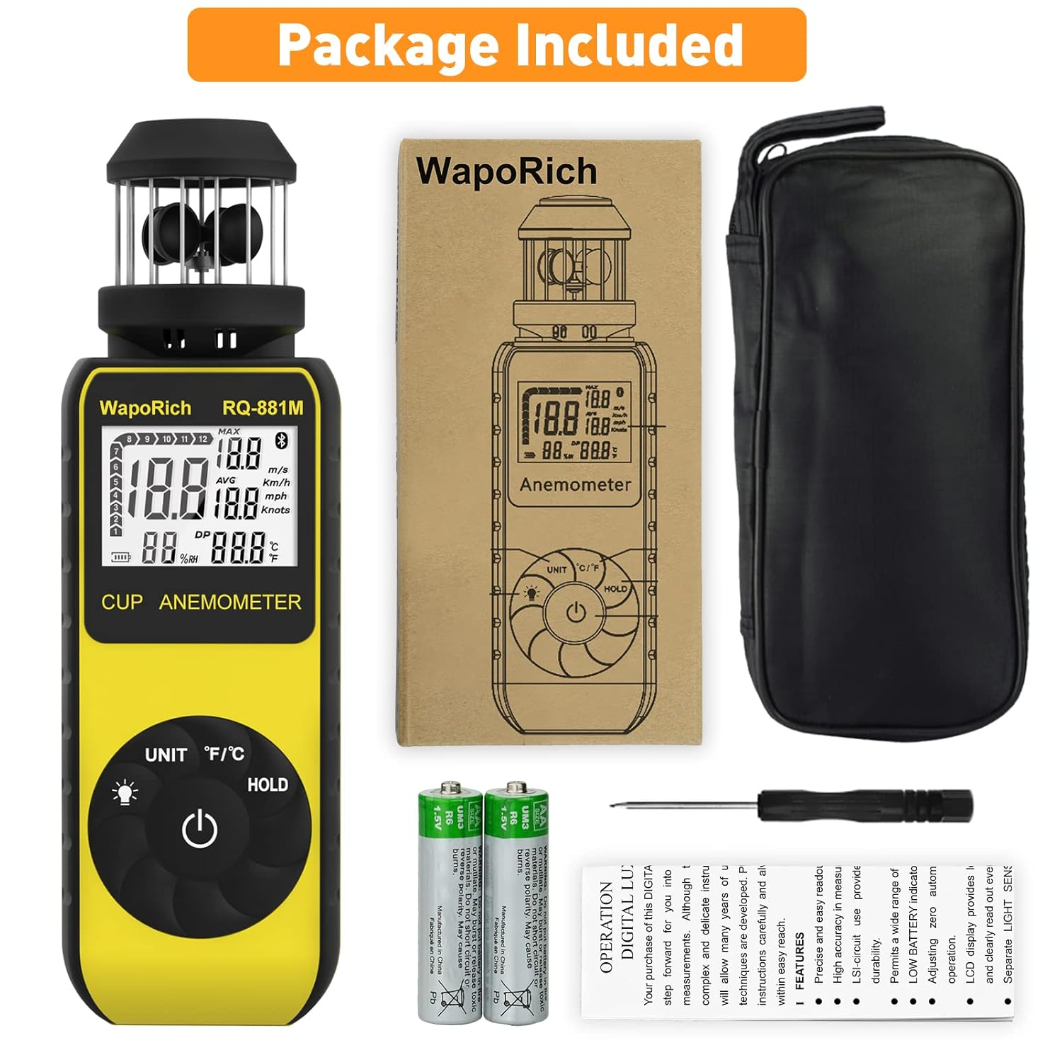 Pocket Anemometer RQ-881M Handheld Anemometer Update Wind Meter with 360&deg; Rotation Any Wind Direction for Measuring Wind Speed, Temperature with LCD Backlight for Shooting, Drone Flying-2022 Newest image number 6