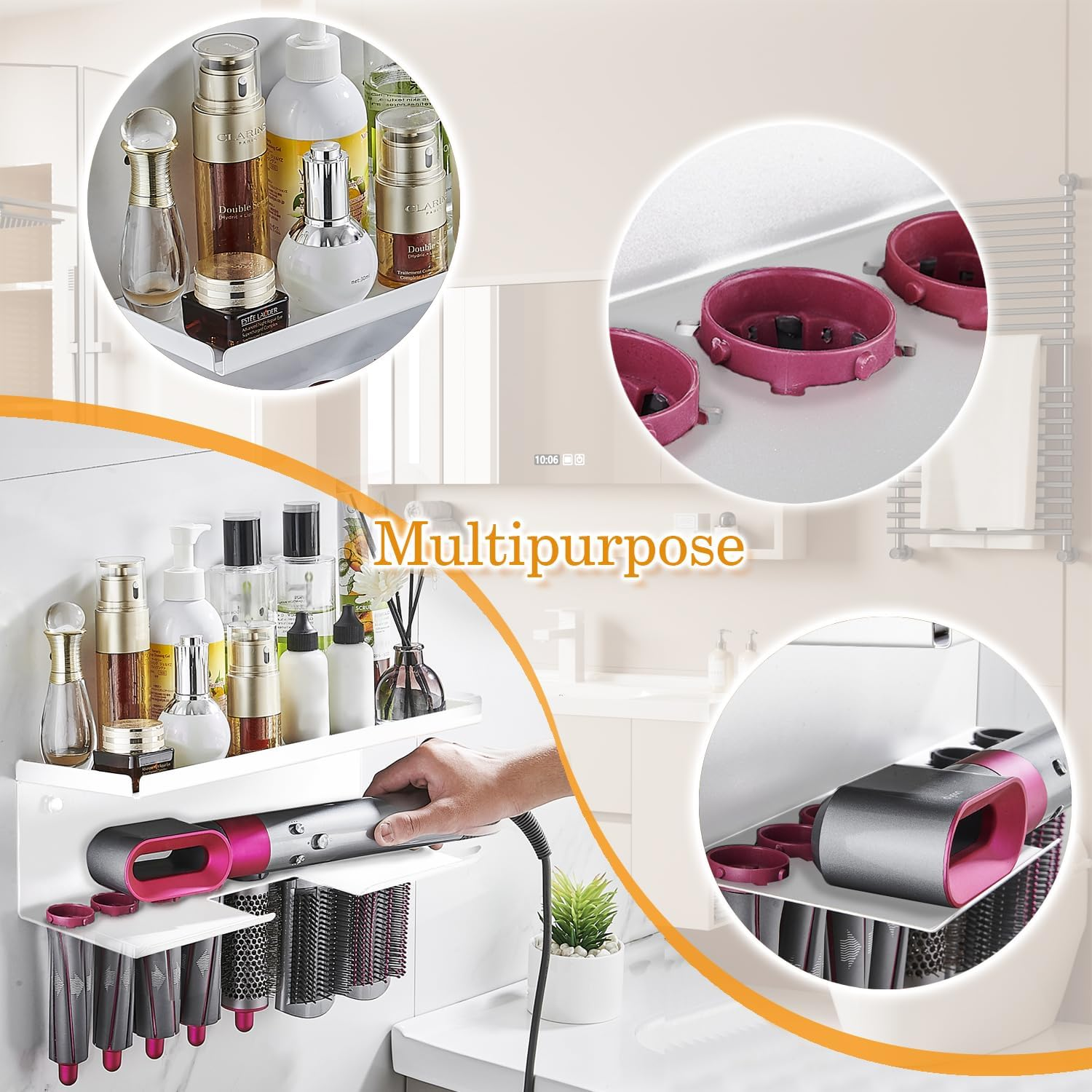 Yimerlen Straightener Holder Compatible with Dyson Airwrap Wall Mount Storage Rack for Curling Iron Attachments and Complete Styler (White-Sus304) - White image number 2