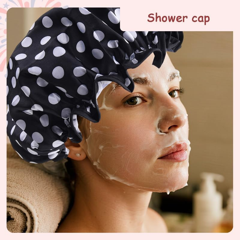 Polka Dot Shower Caps for Women Reusable Waterproof Satin Lined Bathing Caps for Braids Short Long Hair Cap for Shower Bath Large Polka Dots Foldable Travel Showering Cap for Men Women Vintage Fashion - Leopard Print image number 7