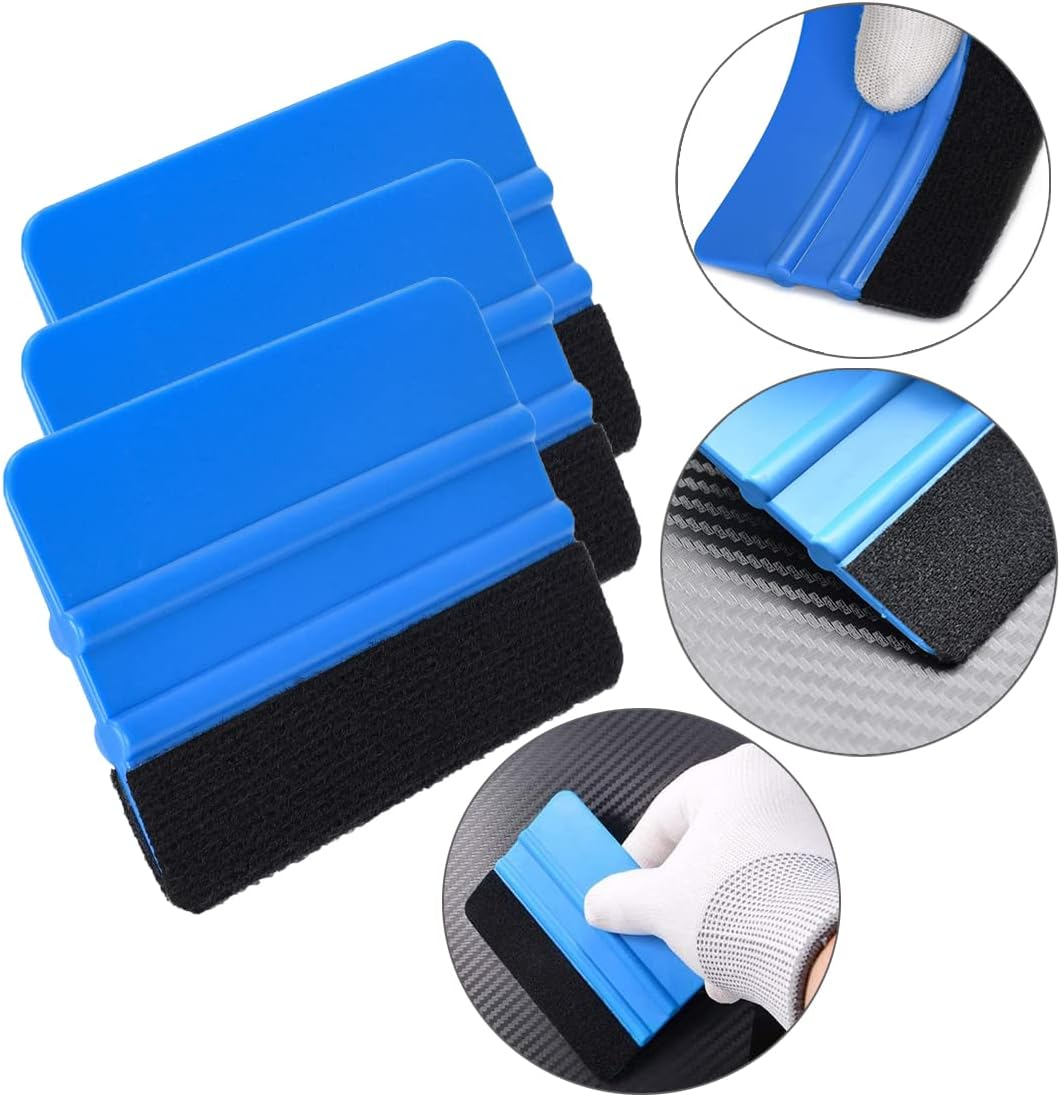 YAZZT 3PCS Felt Vinyl Squeegee Tools Graphic Decal Wrapping Car Film Wrap Wallpaper Window Tint Film Install Craft Scraper Squeegee with Black Fabric Felt Edge for Adhesive Sheet Film HTV Vinyl Craft image number 5