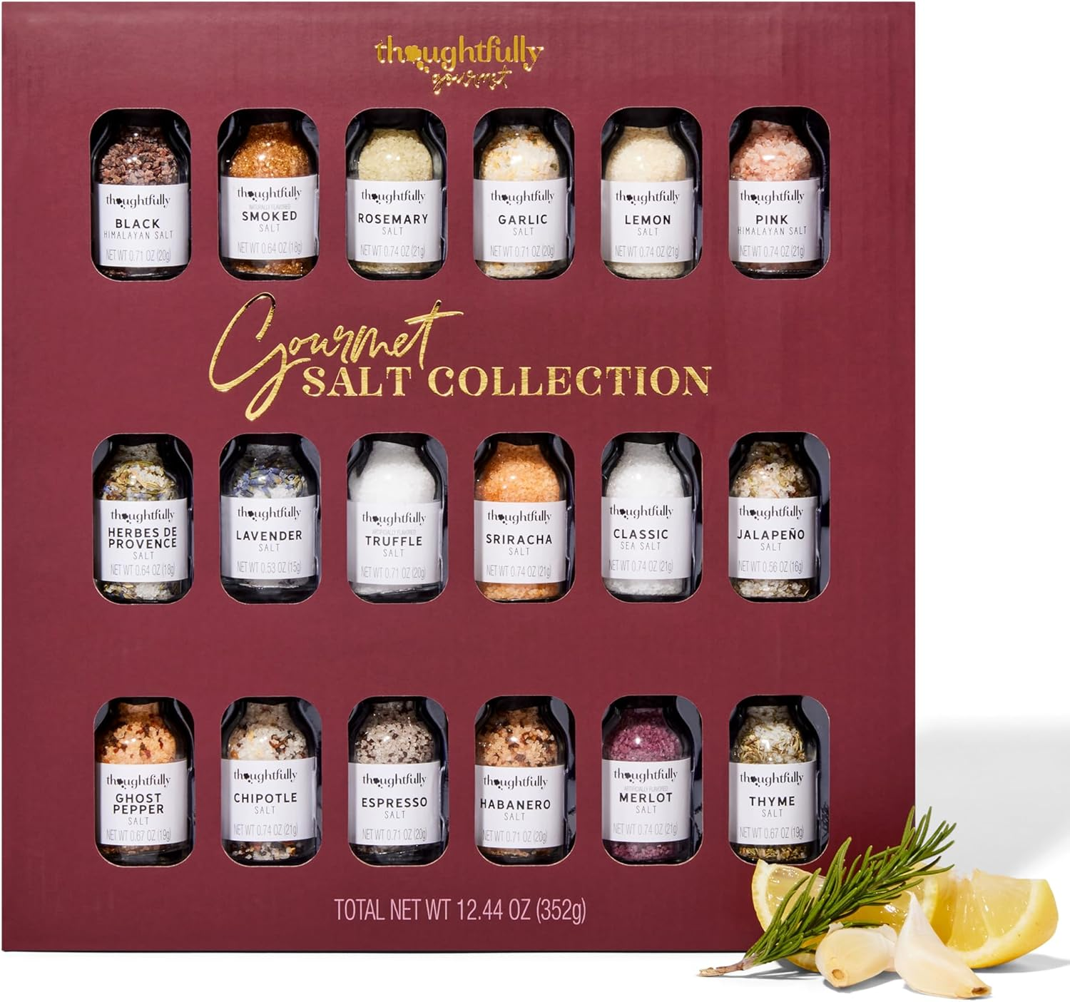 Thoughtfully Gourmet, Salt Sampler Gift Set, Flavors Include Garlic, Rosemary, Lemon and More, Pack of 18