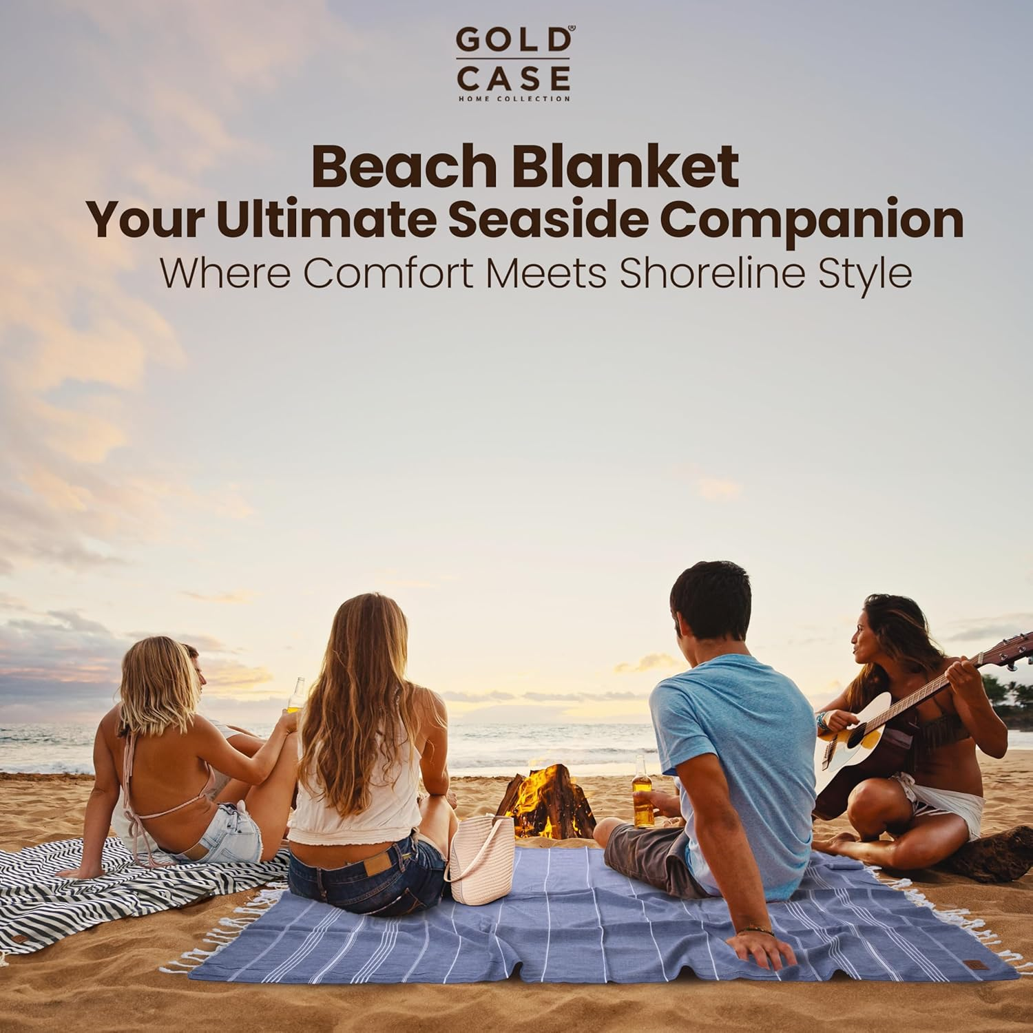 GOLD CASE Home Collection Lycia Turkish Beach Towel Set of 6-100% Cotton & Sand Free Towels for Vacation Essentials - XXL Pre Washed Quick Dry Travel Bath Towel - 70 X 38 Inches - Multi1 image number 2