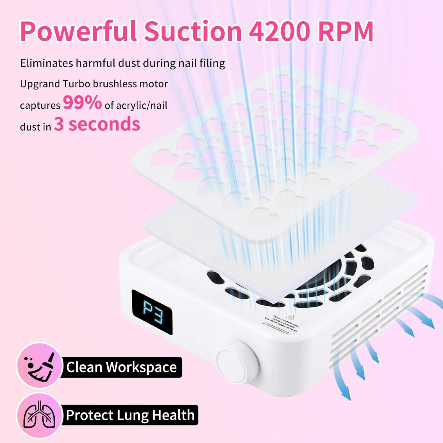 BQAN Nail Dust Collector Portable 4200RPM Vacuum with Reusable Filter for Acrylic Drilling Dust Beginner Friendly Small Manicure Tool image number 3