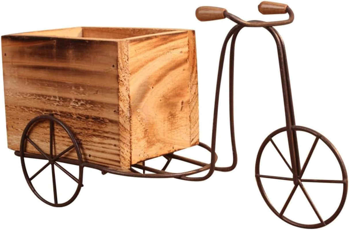 AIMALL Old Vintage Iron Bicycle Planter - Rustic Wooden Desktop Pot for Silk Flowers and Succulents - Decorative Display for Home and Office - Dimensions: 9.45 X 4.33 Inches image number 4