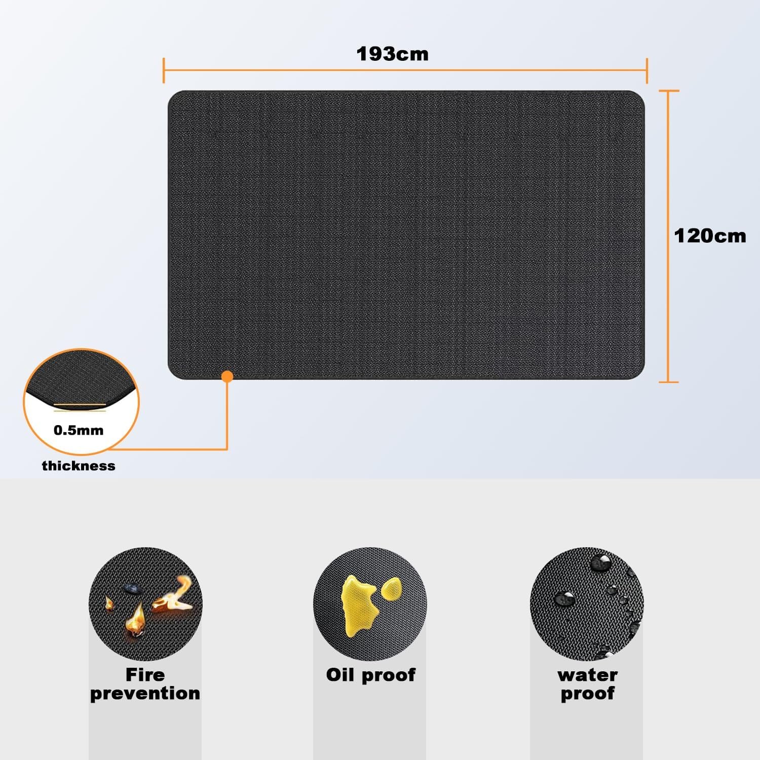 193X120 Cm Fireproof Grill Mat Double-Sided Heavy Duty BBQ Mat for Outdoor Use, Oil & Waterproof Deck Protector for Patio, Fire Pit, Indoor Fireplace image number 2