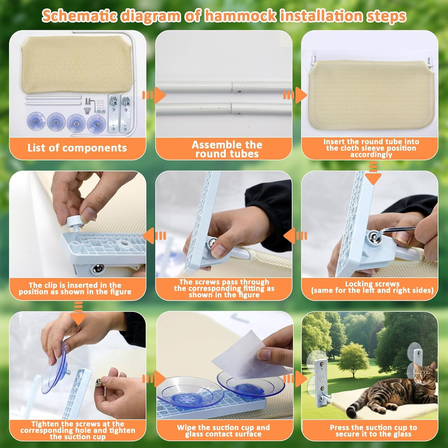 Cat Hammock, Foldable Cat Window Perch - Extra Large 52Cm Cordless Hammock with 4 Super Strong Suction Cups & Metal Frame image number 5