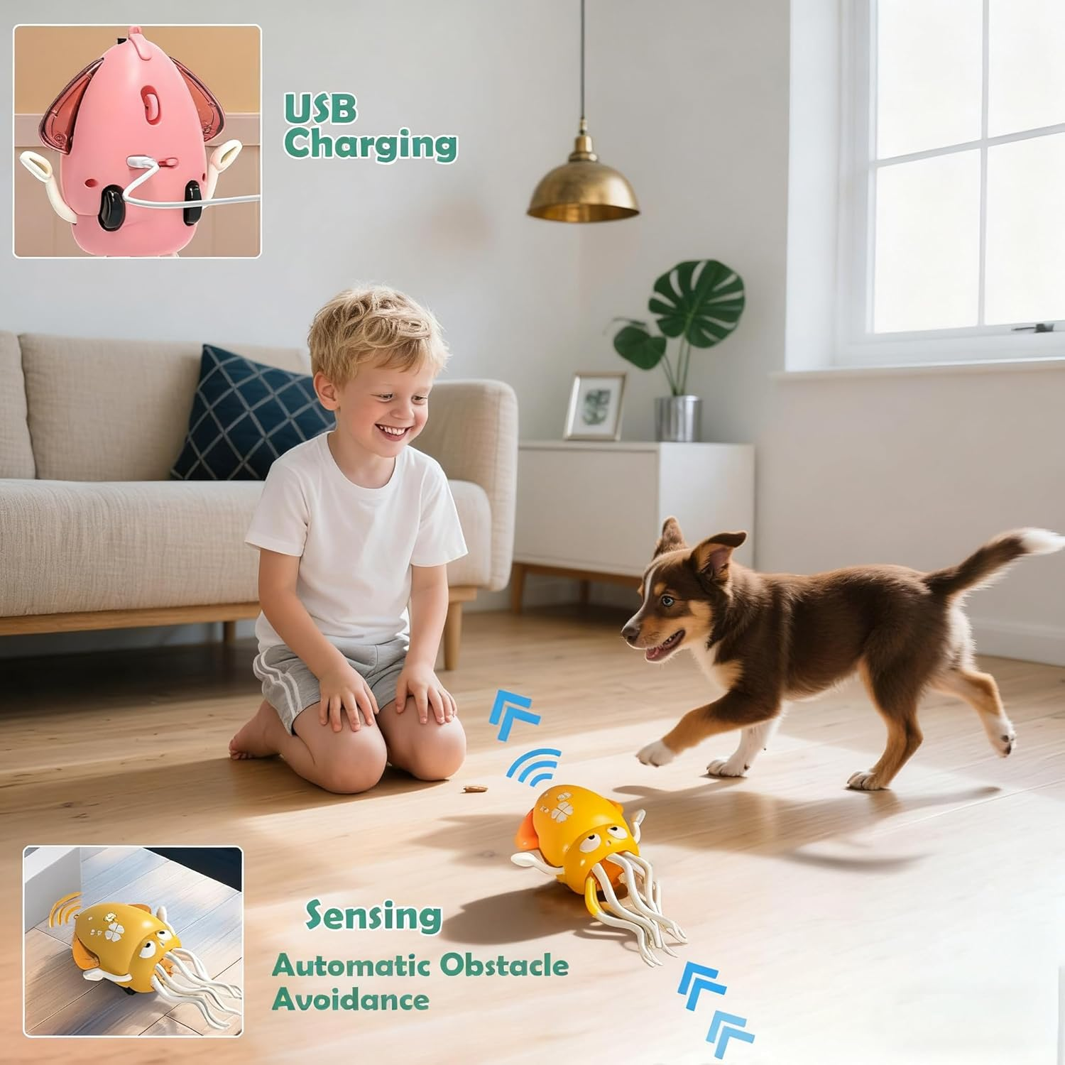 Electric Dancing Octopus Toy, Automatic Swing Magic Obstacle Avoidanceoctopus, Crawling Dancing Automatic Obstacle Avoidance Octopus Sensor Toy with LED & Music (Green) - Yellow image number 2