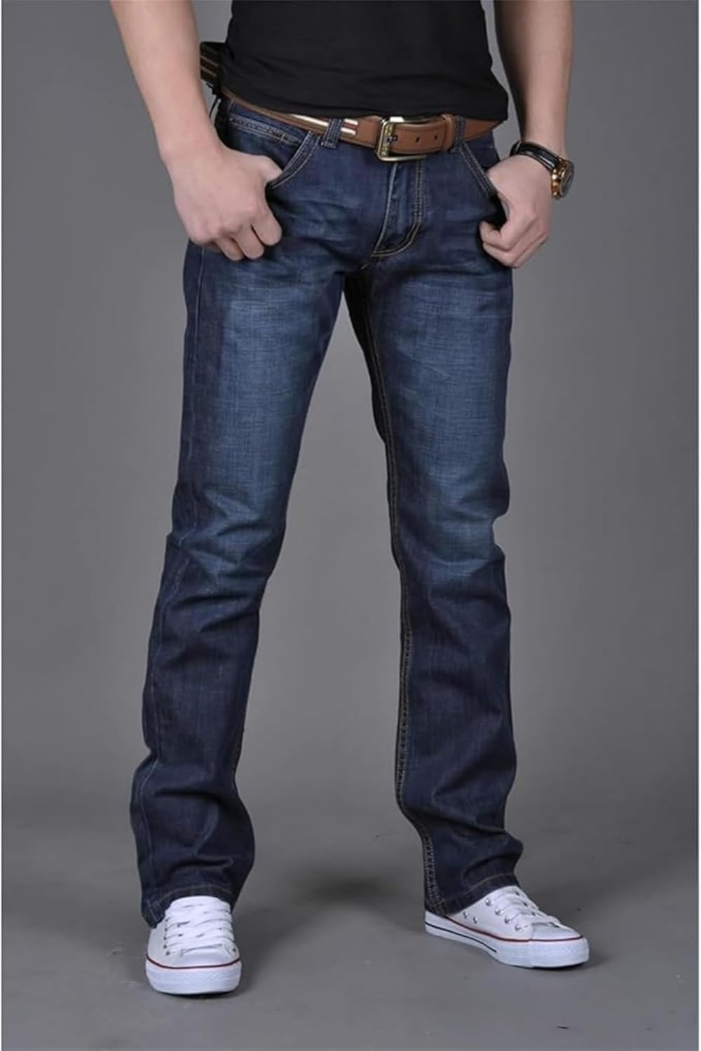 Men'S Classic Relaxed Fit Jean Lightweight Straight Leg Washed Denim Jeans Retro Distressed Loose Fit Jean Pants image number 5