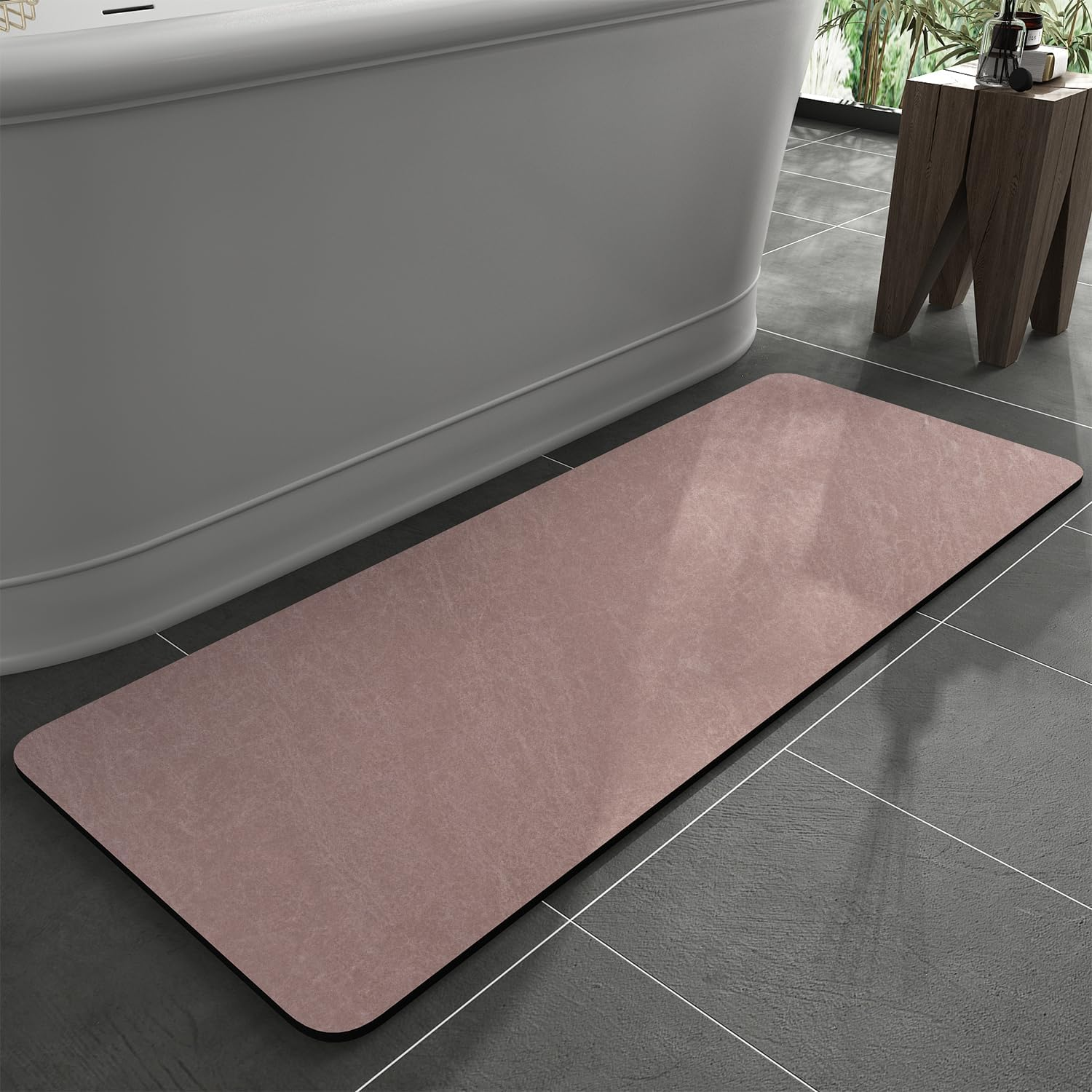 Montvoo -Bath Mat-Rubber Backing Non Slipthin Bathroom Rugs Fit under Door- Quick Dry Absorbent Faux Suede Surface Grey Bathroom Floor Mats-Shower Rug for in Front of Bathtub Shower Gray 16X24