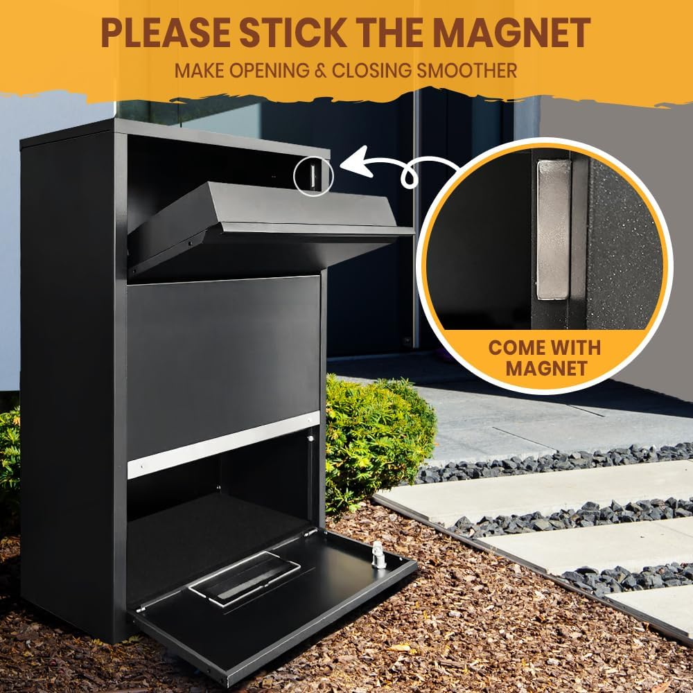 Groverdi Parcel Box Post Letter Box Package Mailbox Security Lock Storage All Black image number 5