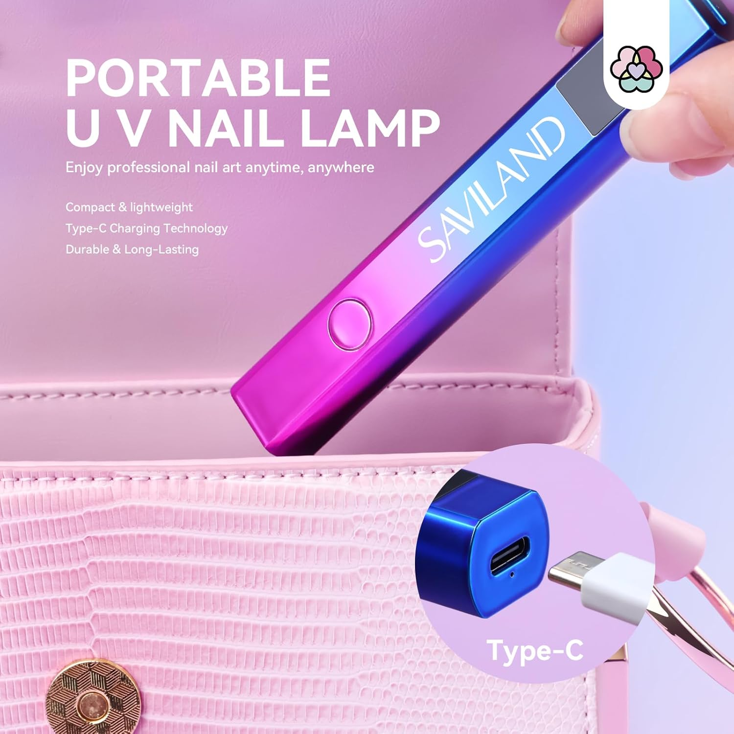SAVILAND U V Light for Nails &ndash; Handheld U V Lamp for Gel Nails LED Nail Lamp Portable Mini Nail Dryer for Curing Gel Polish Nail Glue Gel USB Nail Art for Home DIY Manicure (12W) image number 6