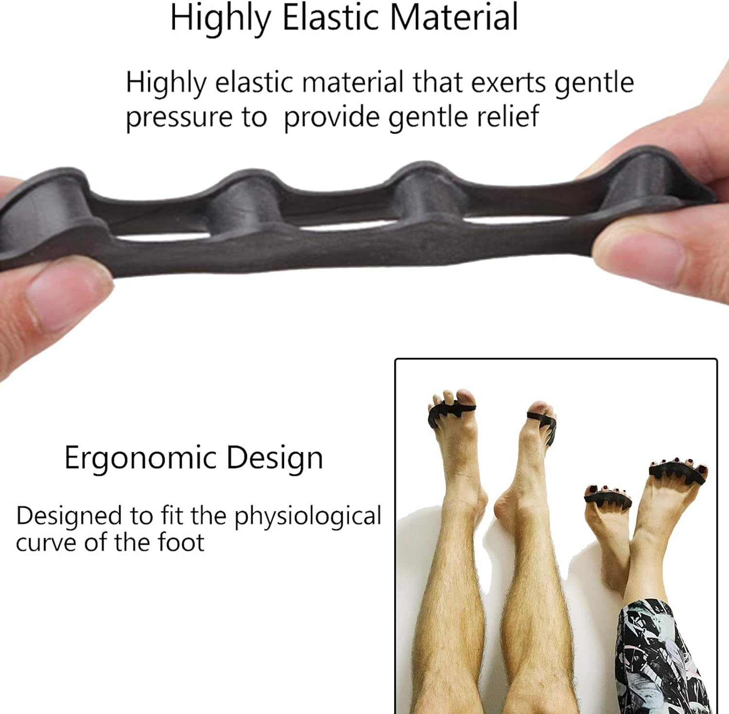 Toe Separators &ndash; 2 Pairs ZANZER Soft Gel Toe Spacer Premium Bunion Corrector for Women & Men,Toe Spacers for Feet for Hammer Toe Straightener,Therapeutic Relief from Plantar Fasciitis,Claw Toes (Black + Black)