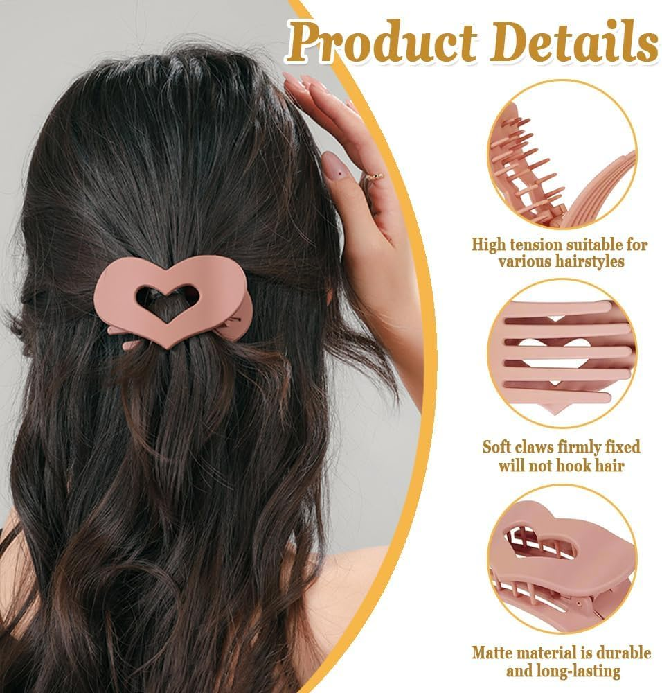 XFSRG Set of 6 Cute Hair Clips Women'S Heart Design Hair Clips Flat Curved Side Clips Elegant Hair Clips for Everyday Party Holiday (Multi-Colour) image number 4