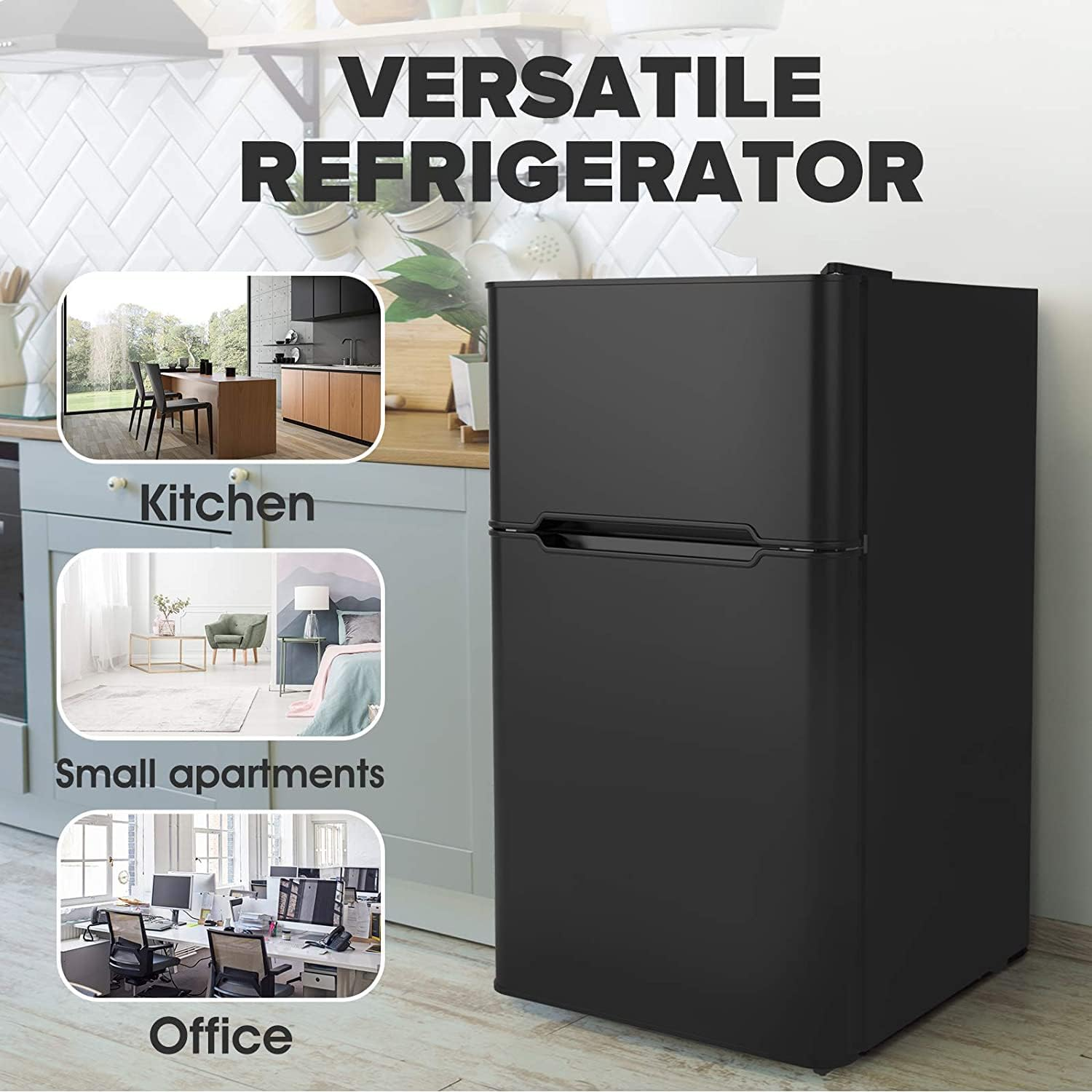 Advwin 90L Bar Fridge, Mini Fridge Freezer Double Doors Independent Temperature Control Portable Bar Home Office Commercial Refrigerator for Cola Beer Beverage Black image number 3