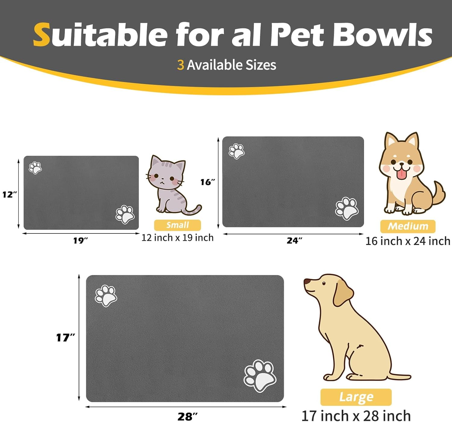 Pet Feeding Mat-Absorbent Dog Mat for Food and Water Bowl-Accessories Pet Supplies-Bowl for Messy Drinkers-No Stains Quick Dry Dog Water Dispenser Mat (16"X24", Dark Grey) image number 3