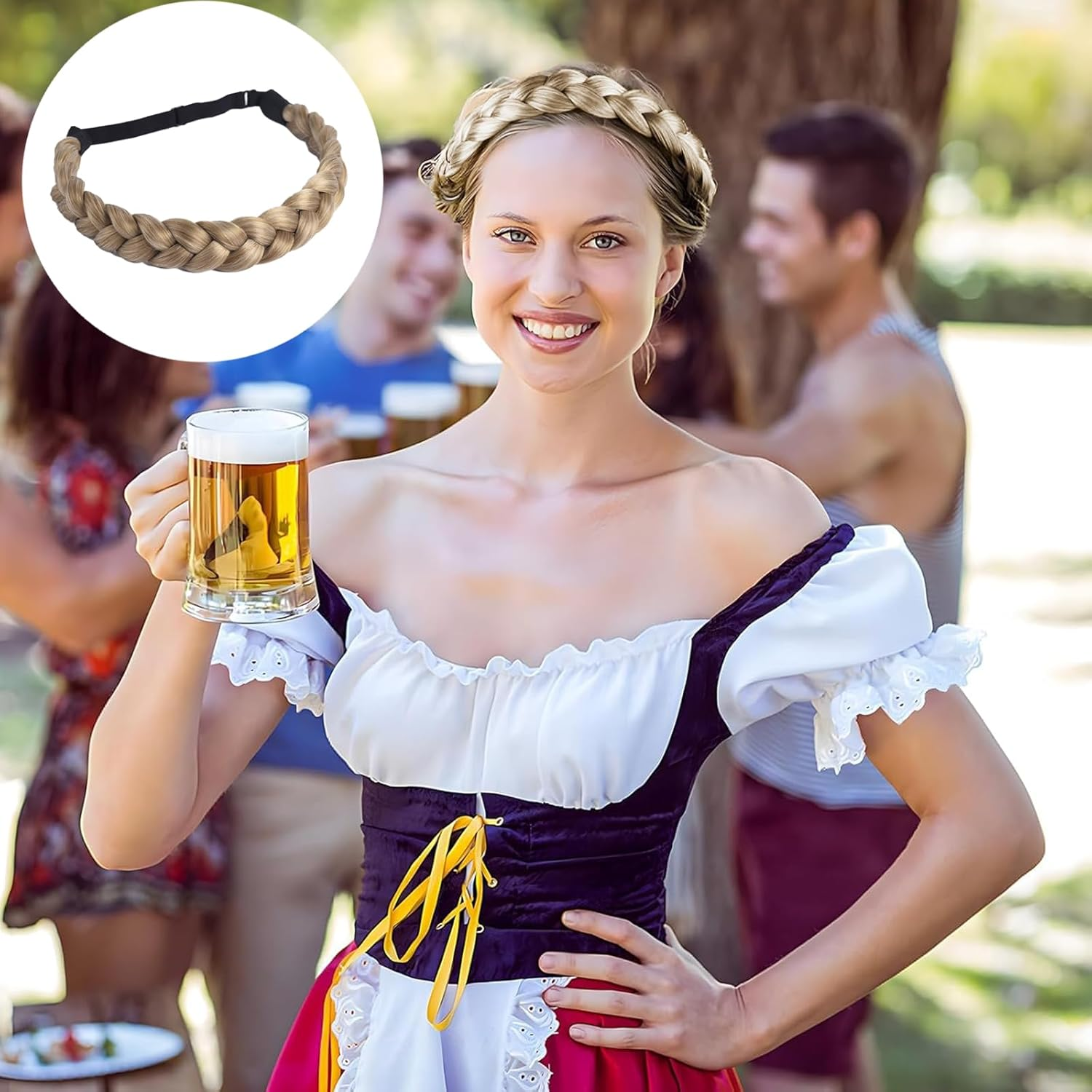 Zynewa Pack of 2 Braided Headbands, 3 Strands, Synthetic Hair, Braided Headband, Classic Chunky Elastic Synthetic Headband image number 1