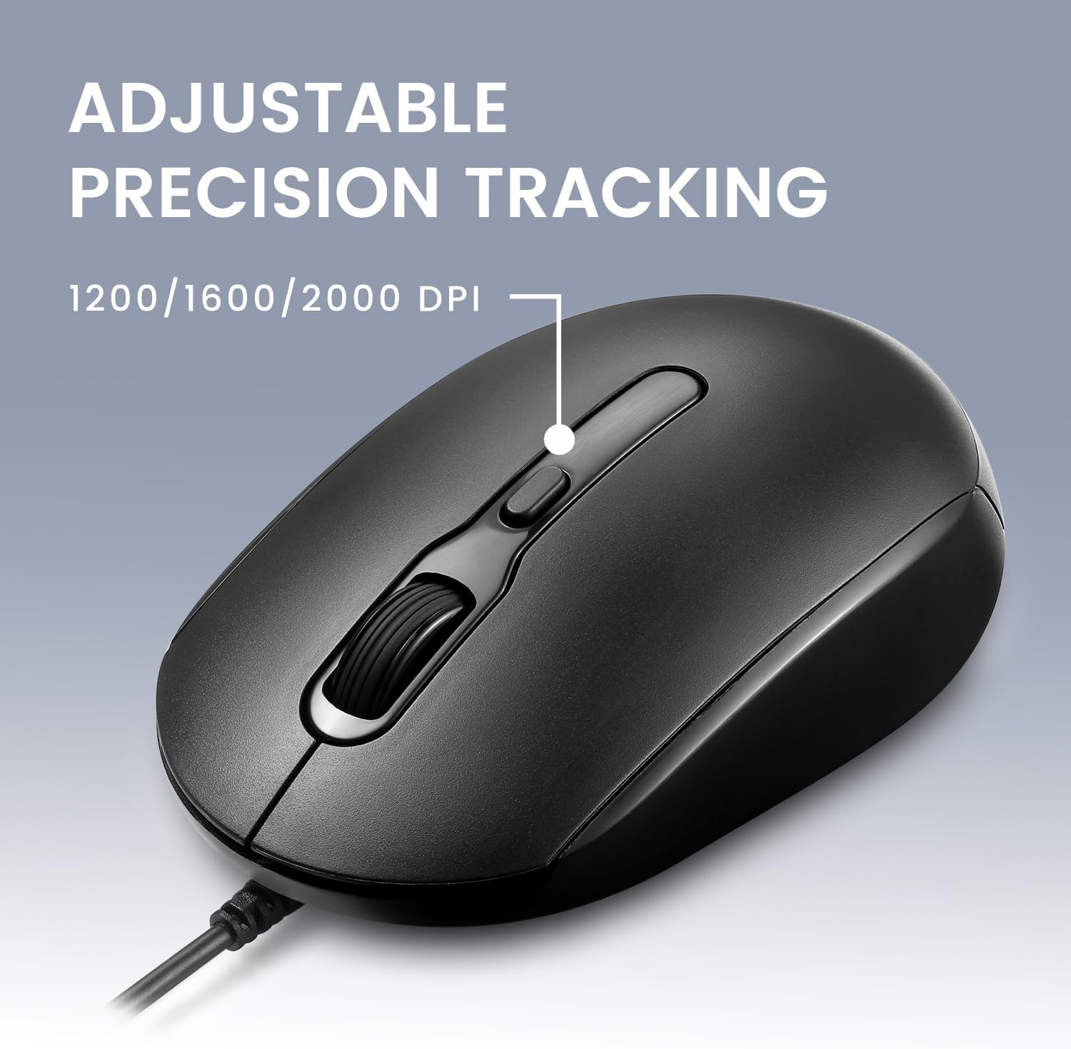 Perixx PERIMICE-222PB Wired PS/2 Optical Mouse - Long 5.9 Ft Cable - Optical 1200/1600/2000 DPI Design - Black image number 3