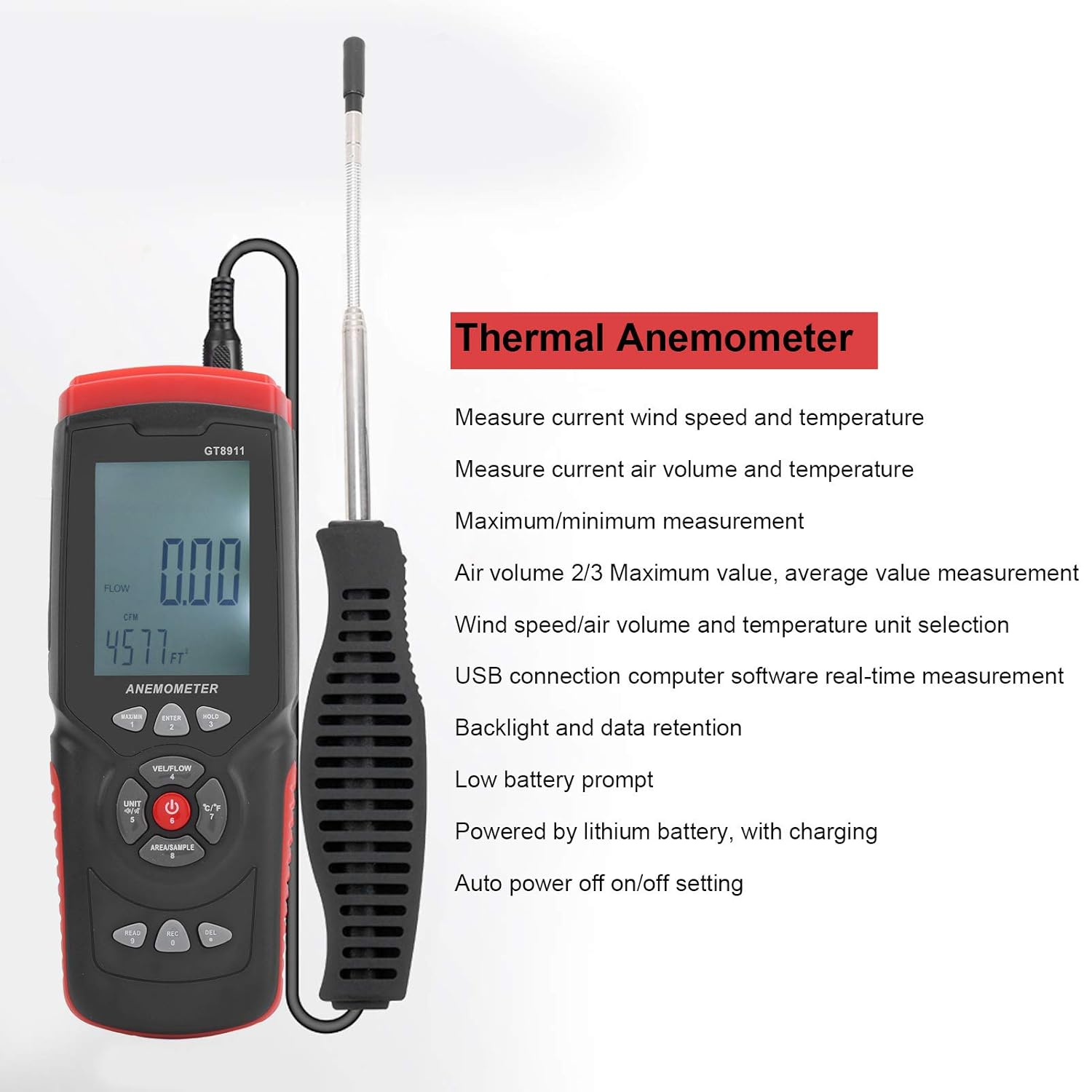 Omabeta Anemometer, Digital LCD Handheld Compact Thermal Wind Speed Meter, Air Velocity Measurement Device for Factory Office Use image number 5