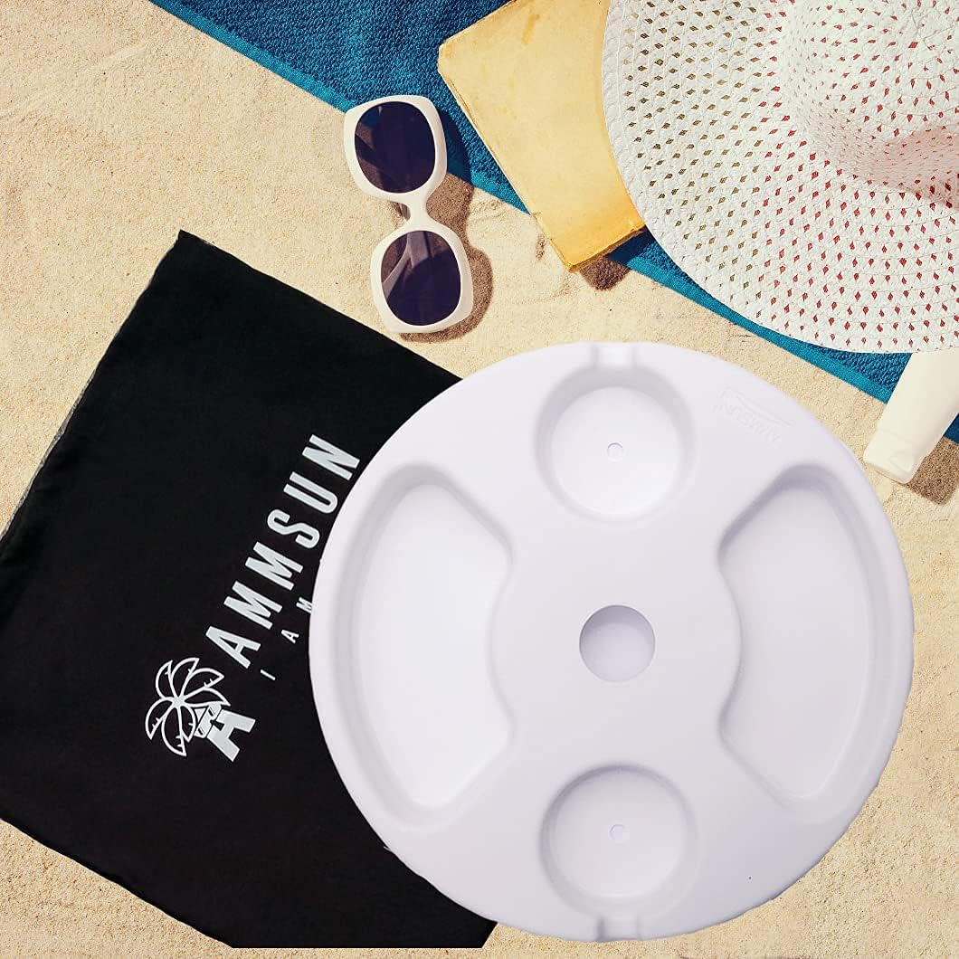 AMMSUN 33Cm round Plastic Beach Umbrella Table Tray for Beach, Patio, Garden, Swimming Pool with Cup Holders,Snack Compartments, White - Blue image number 4