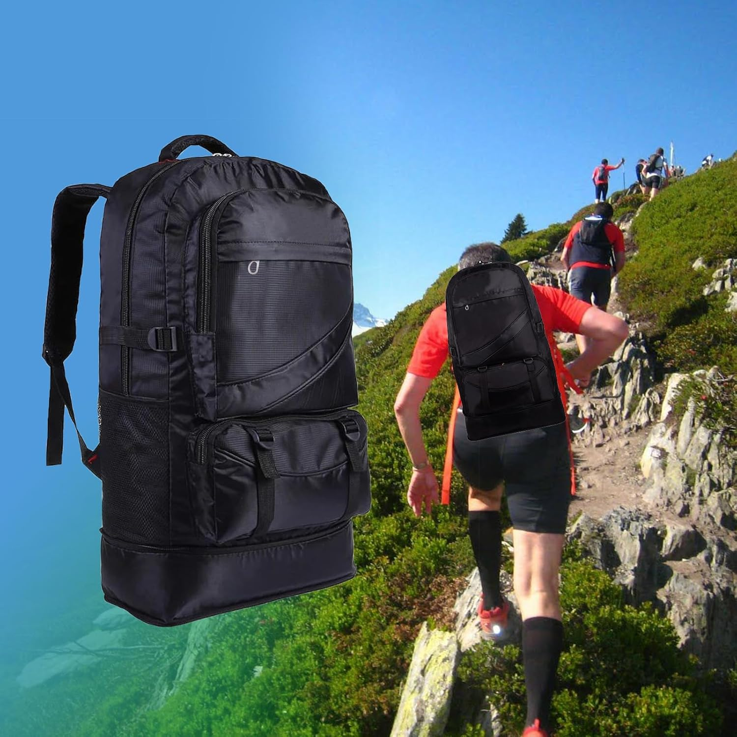 Toguma 65L Hiking Backpack Large Tactical Backpack for Woman Man Lightweight Travel Backpack Laptop Backpack for Climbing Camping Sport Outdoor (Black) image number 4