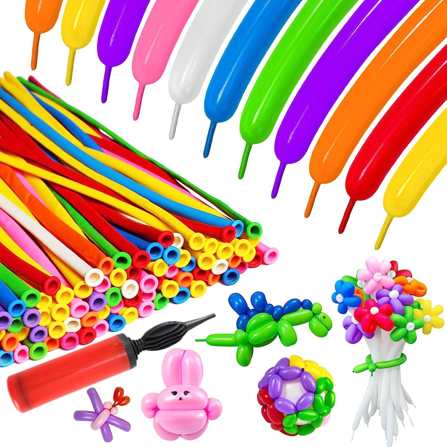 100Pcs 260 Long Balloons with Pump, Colors Balloons Animal Kit DIY Premium Latex Twisting Modeling Balloon for Birthday Wedding Festival Party Decorations (Assorted Colors) image number 6