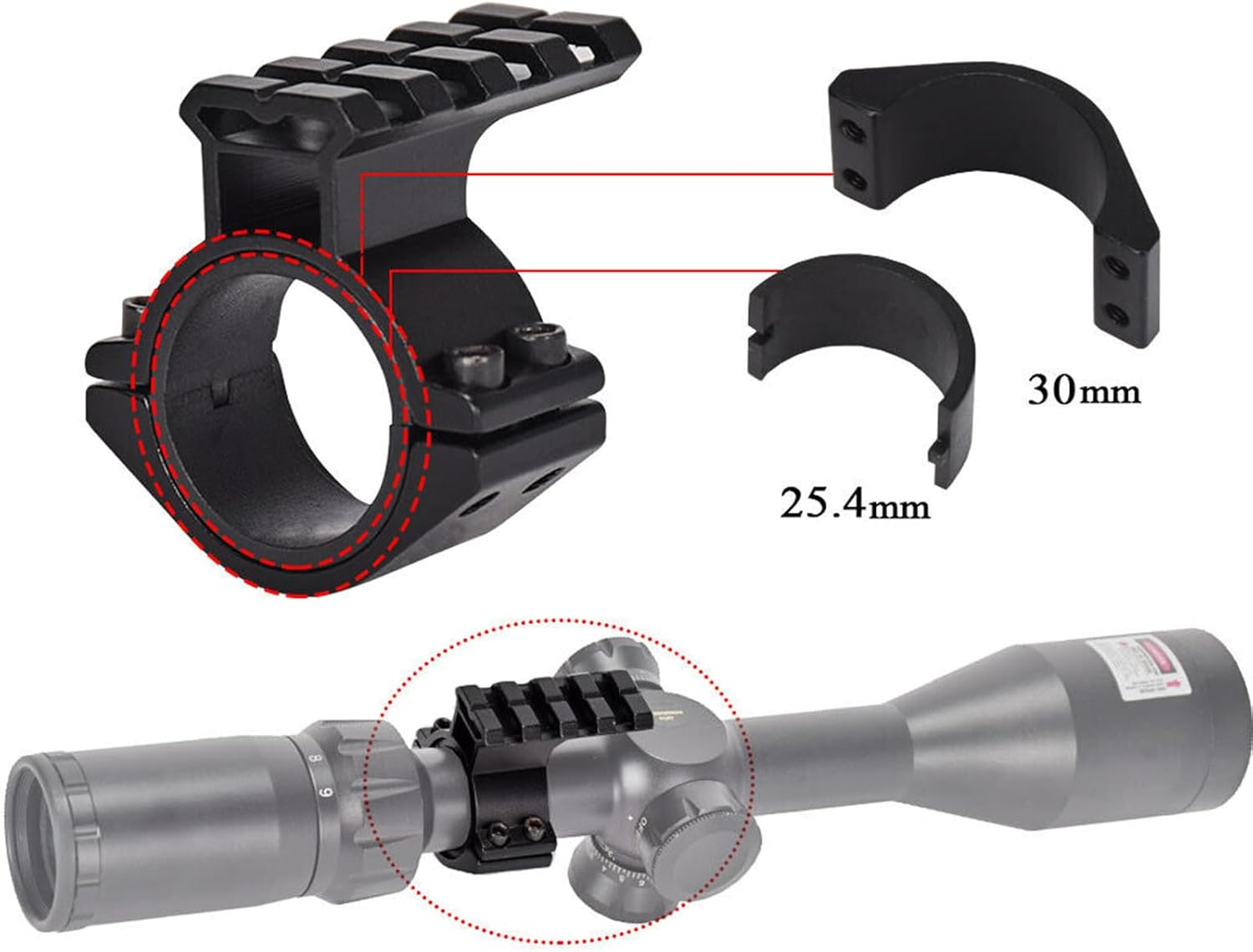 IMSFQFQL 34 Mm Scope Rings Adaptor, 34Mm Scope Mounted Picatinny Adapter Rail with 4 Slots Red Dot Sights Tactical Light Barrel Clamp Mounts for Scope Flashlight