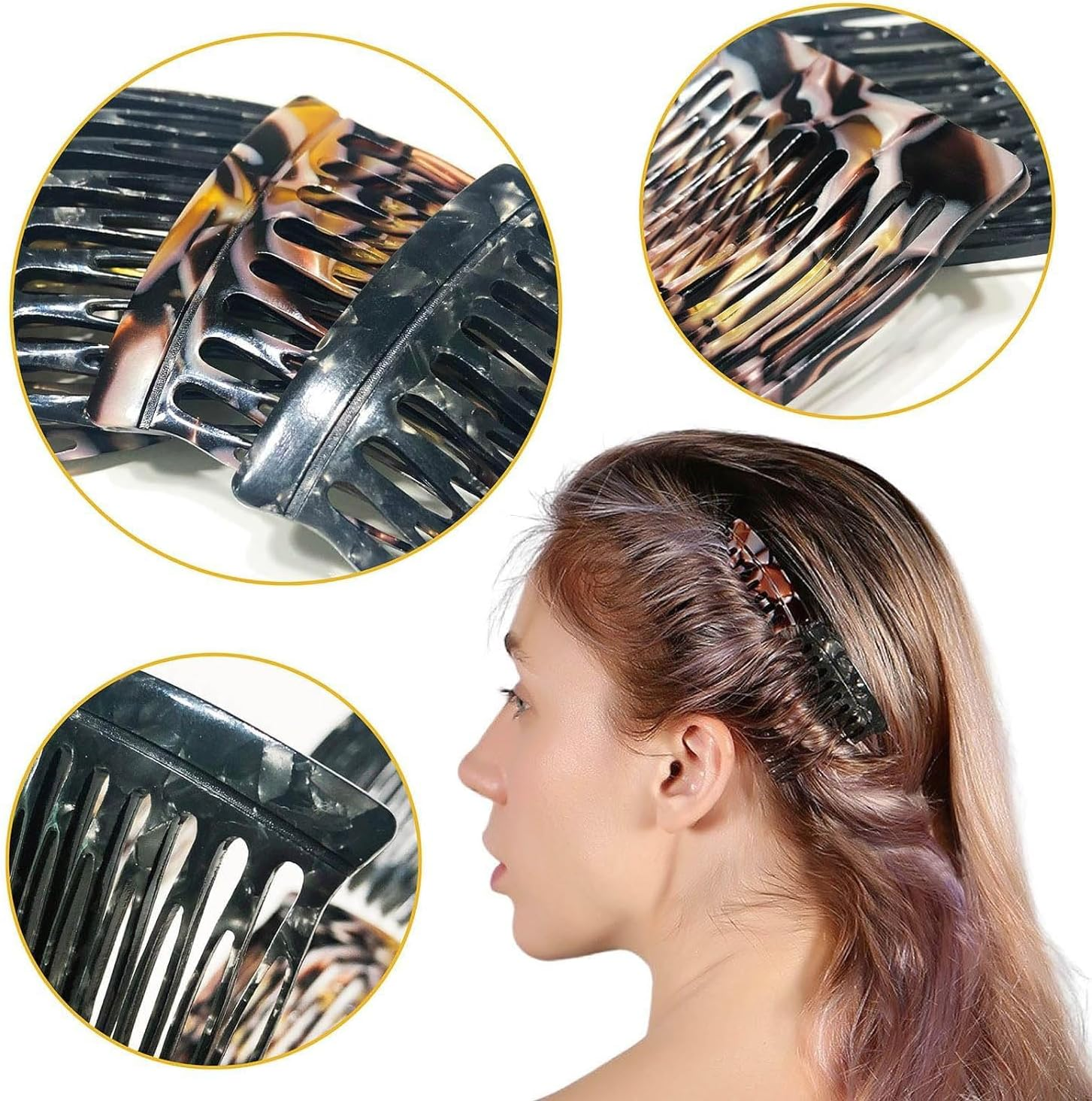MIVES French Hair Twist Comb, 4Pcs Plastic, Black, Brown Onyx, Women, Medium to Long Hair, Hair Styling Enthusiasts, Female, Formal Occasions, Casual Daily Use image number 2