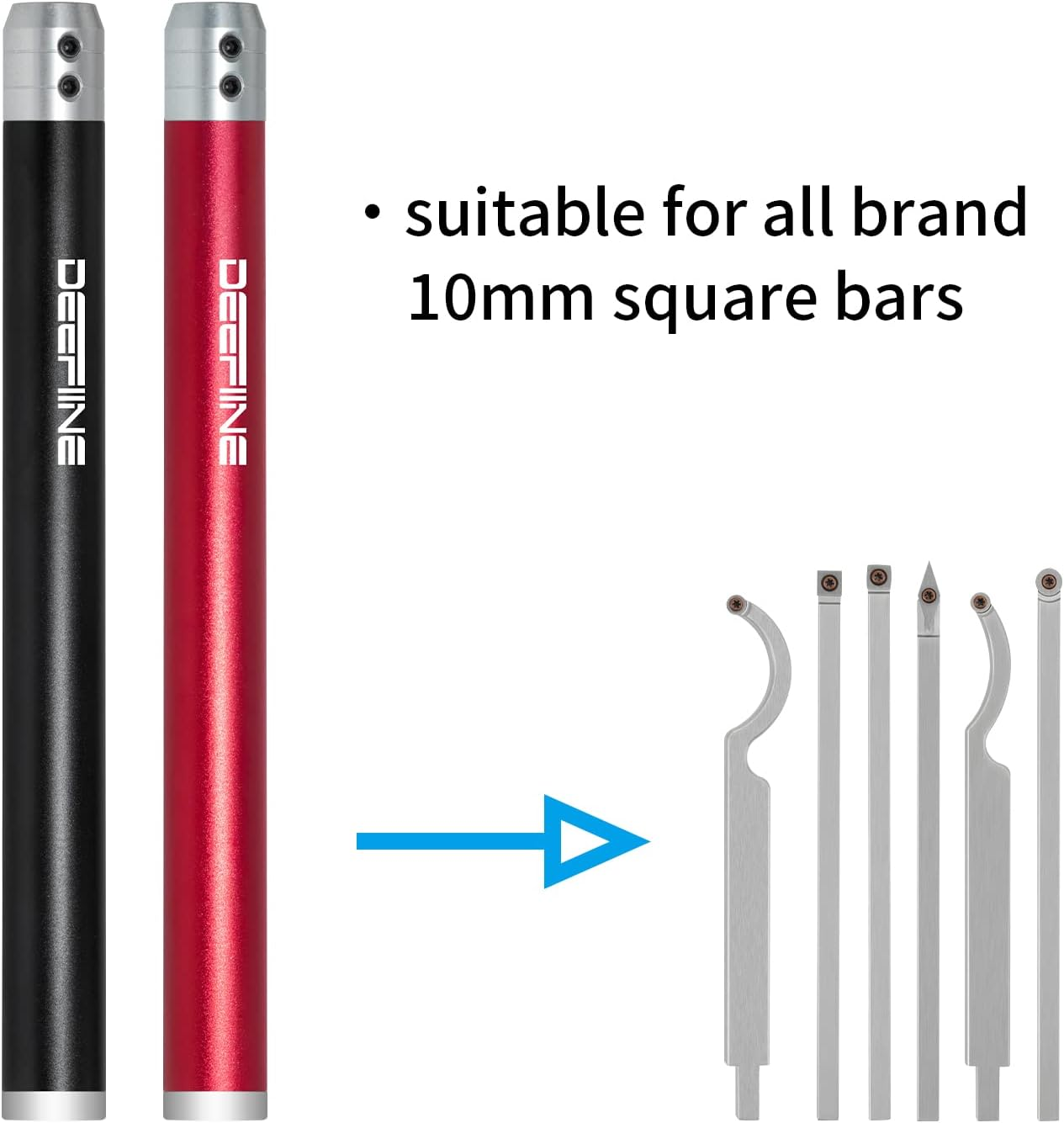 DEEFIINE 2PCS Carbide Wood Lathe Truning Tools Grip Handle, Accept 10Mm Square Turning Tool Bar (Black and Red) image number 4