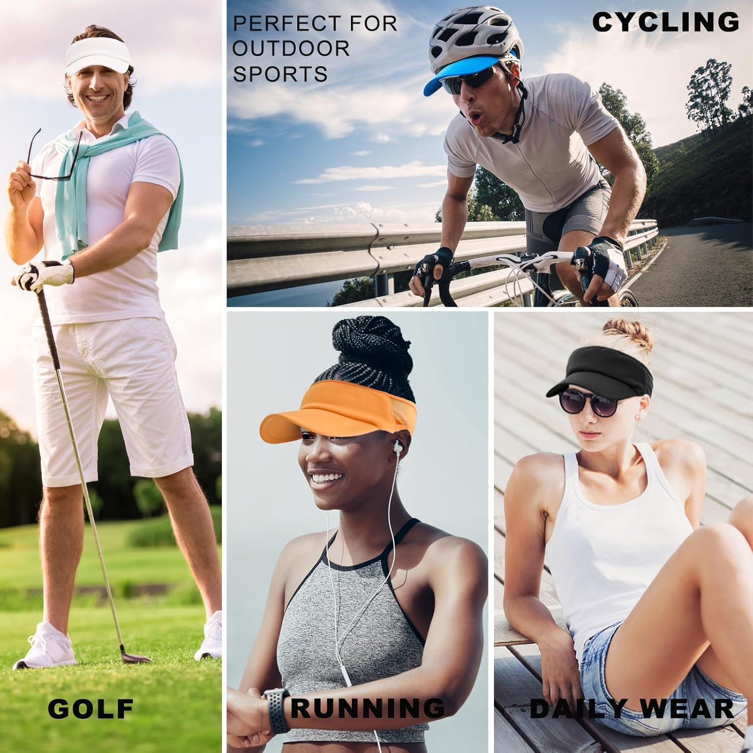 Dumrotite Sports Sun Visor Women Men, Cooling Stretchy Visor Hats Summer Packable Ponytail Sun Hat for Running, Golf, Tennis