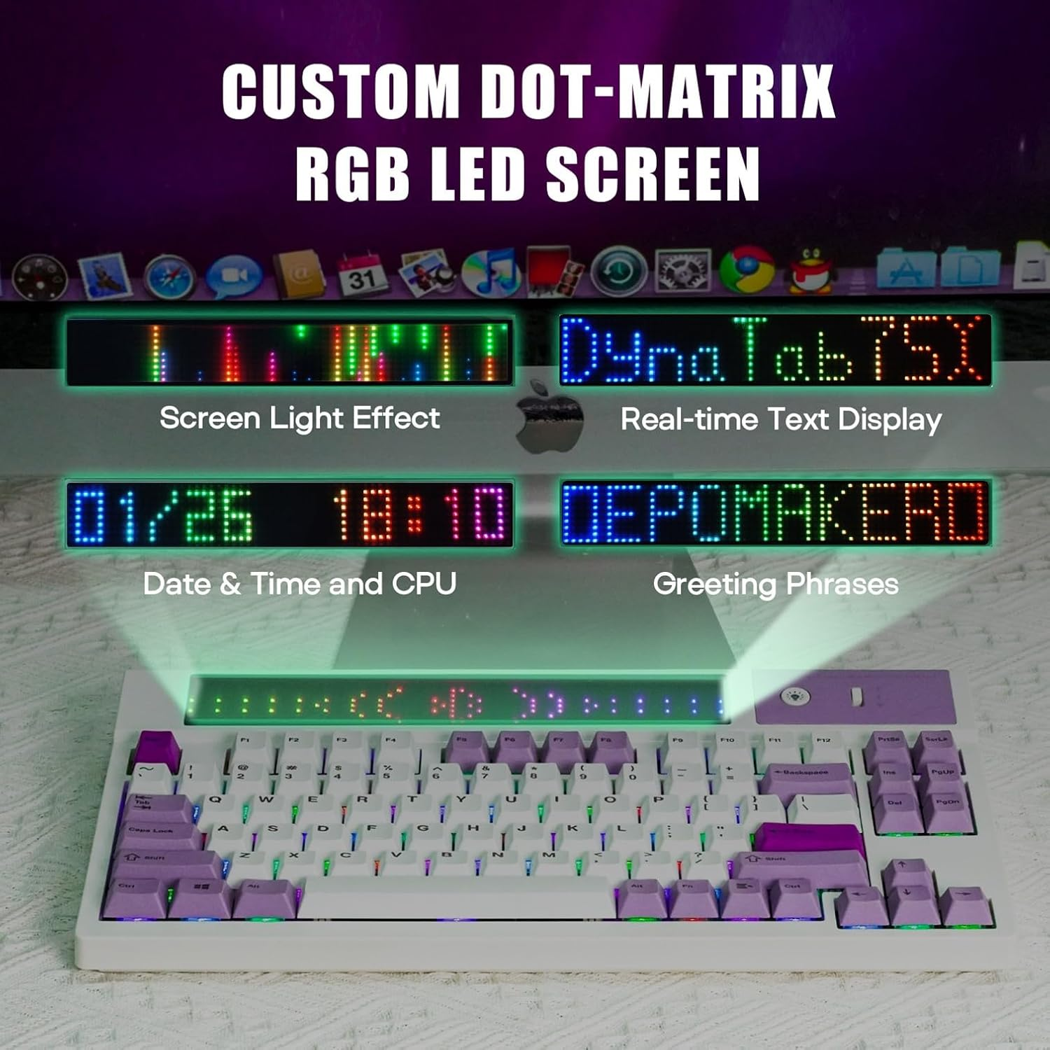 EPOMAKER Dynatab 75X Wireless Gaming Keyboard with Custom Dot-Matrix RGB LED Screen, Hot Swap Gasket-Mounted Mechanical Keyboard, Bluetooth/2.4G/Usb-C Custom Keyboard (White, Flamingo Switch) image number 1