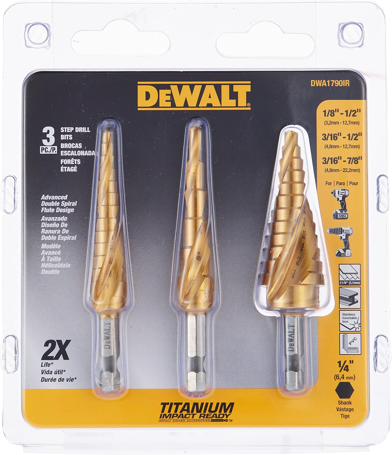 DEWALT DWA1786IR 3/16-Inch-7/8-Inch IMPACT READY Step Drill Bit image number 4