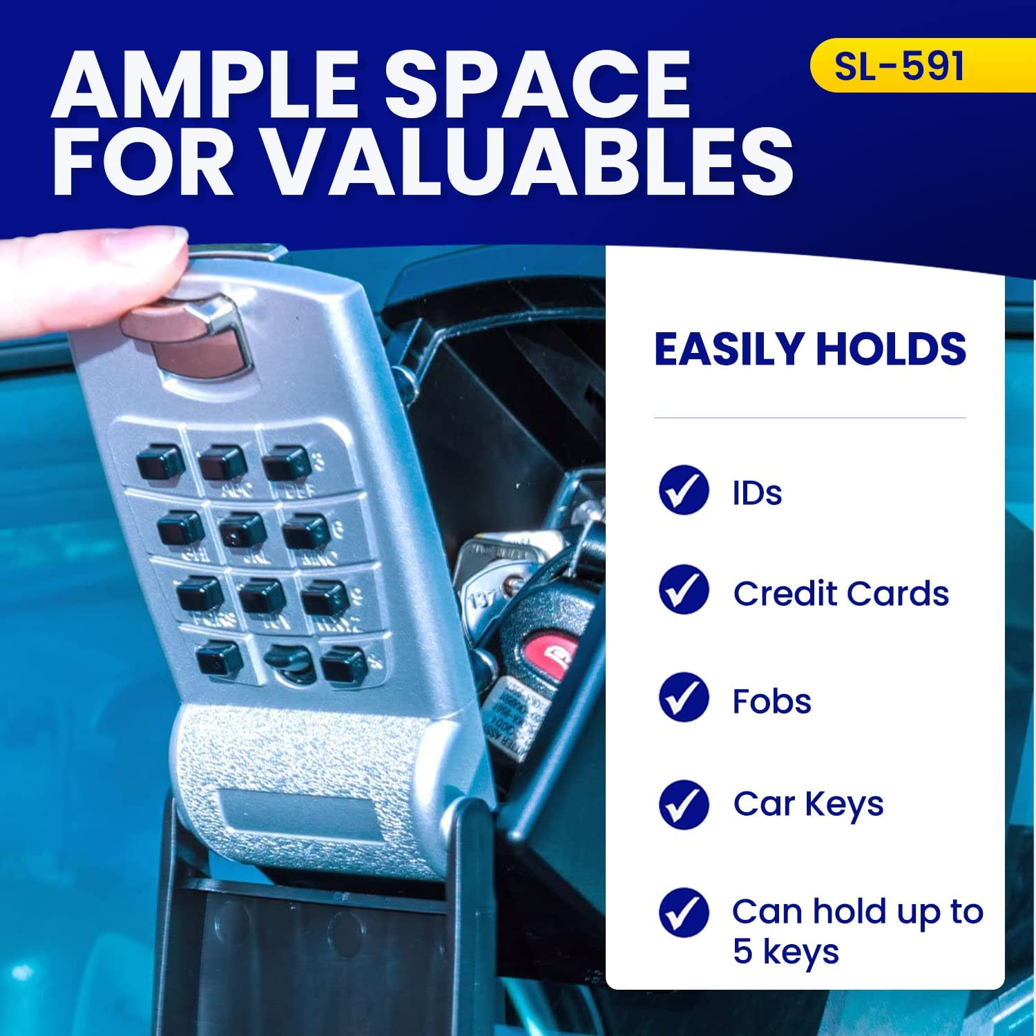 Keyguard SL-591 Car Window Punch Button Lock Box, Black- Portable Key Storage Vault Lockbox Fits House Keys, Car Keys, Fobs, Credit Cards/Ids + | Rideshare Keypad Safe Box, Digital Push Button Lock image number 2