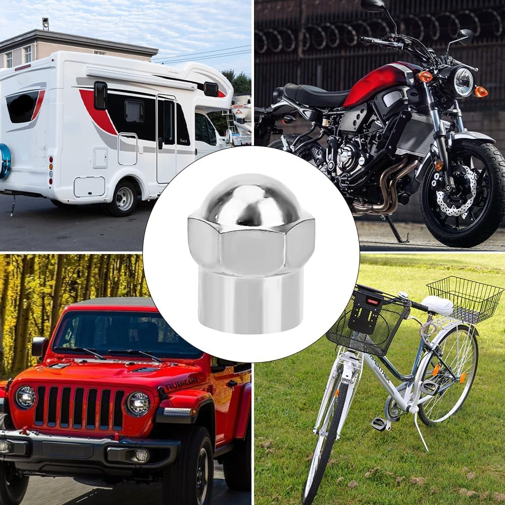 20Pcs Chrome Hexagon Tyre Valve Dust Caps Plastics Dome Metal Valve with Red O-Ring Rubber Seal for Motorcycle Cars Bicycles Trucks Scooter SUV Van,Plastics Tire Valve Caps image number 6