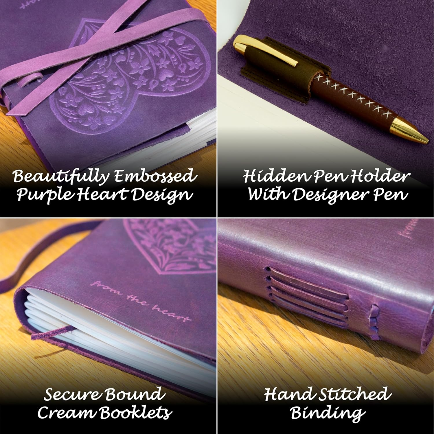 Sovereign-Gear Purple Heart Leather Journal Gift Set &ndash; Embossed Buffalo Leather Notebook + Bookmark & Pen - Romantic Writing Journal for Women - Premium Gift Box for Valentine&rsquo;S, Anniversary, Birthday image number 3
