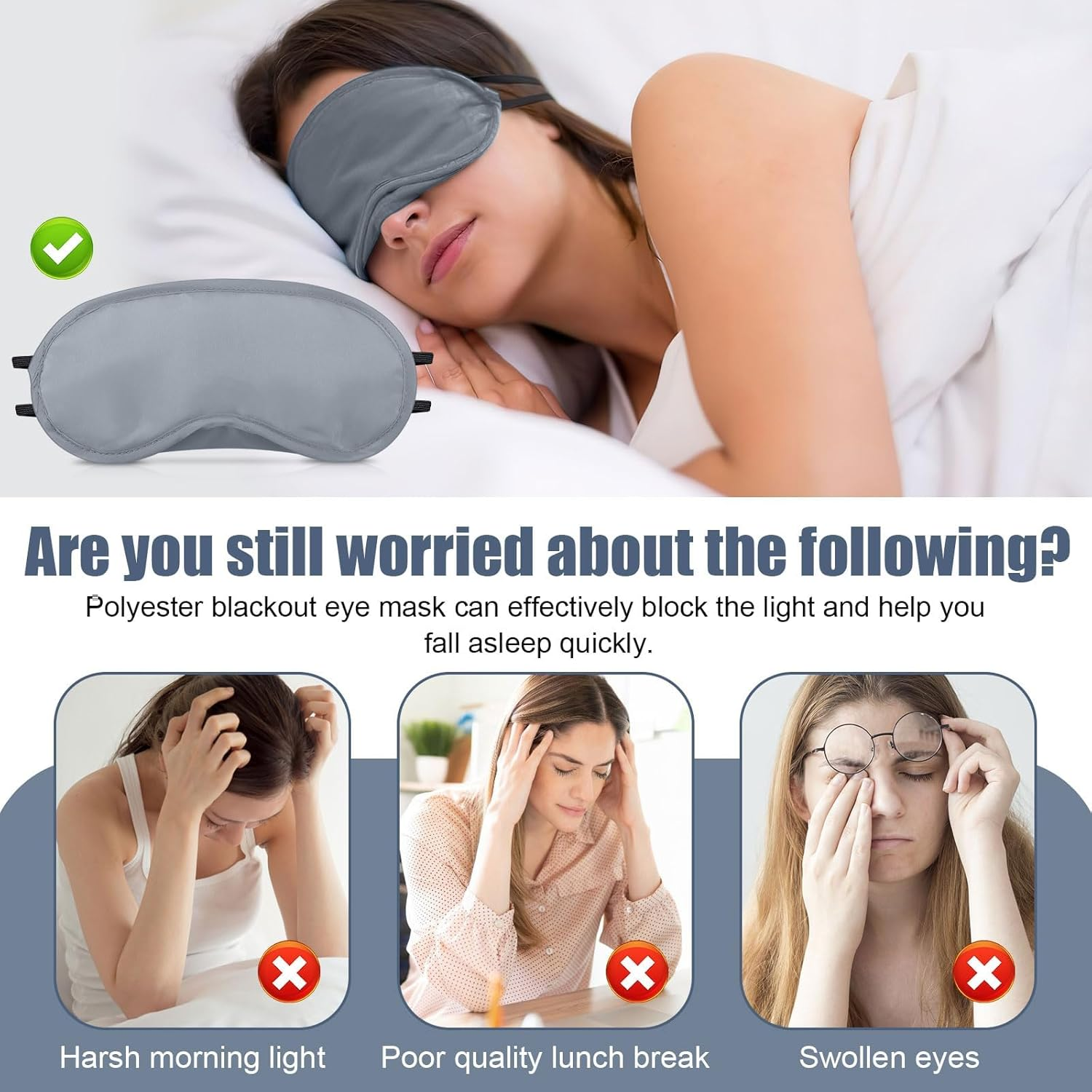 Silk Sleep Mask, 10 Pcs Eye Masks, Elastic Strap Soft Blindfold Travel Sleeping Artifact for Women, Men, Kids (Dark Gray) image number 3