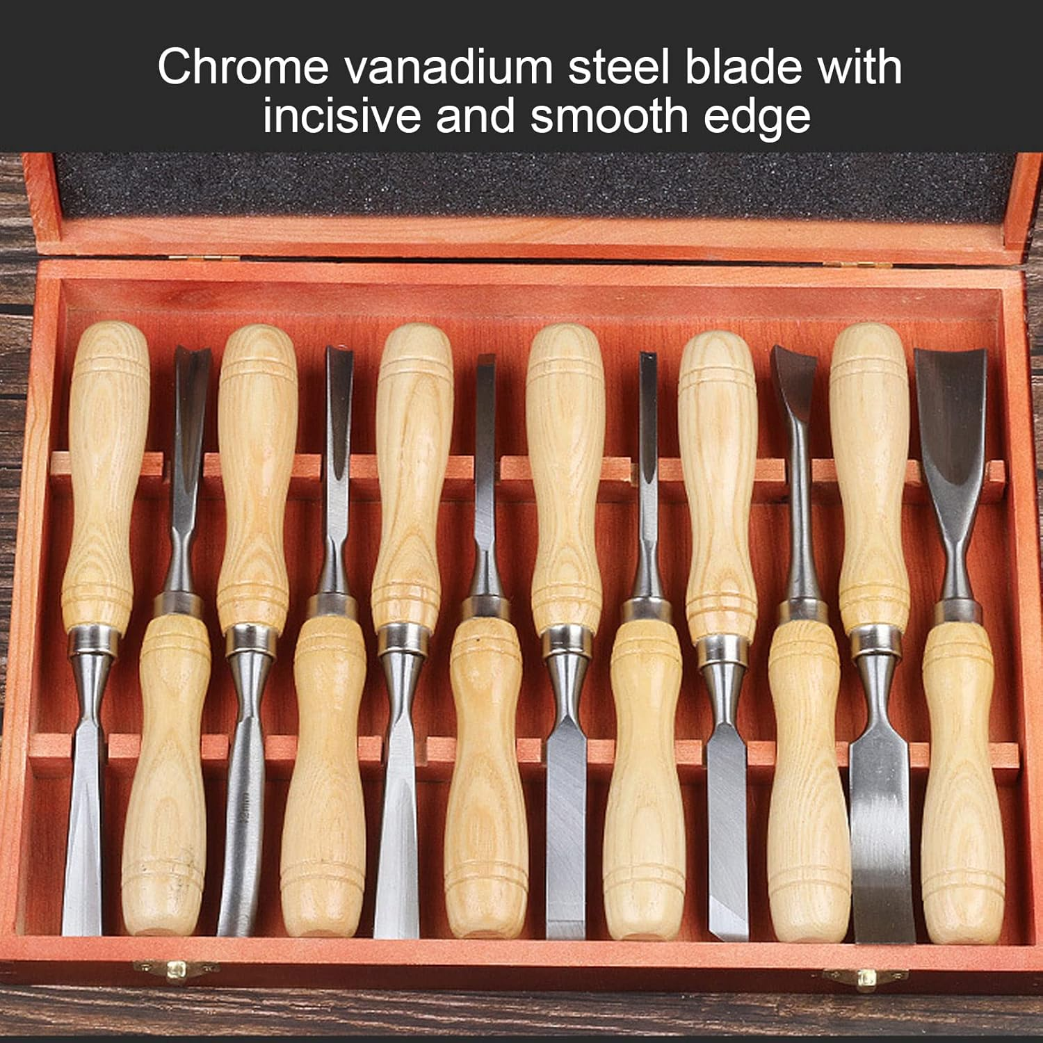 Wood Carving Tools Set, 12PCS Wood Carving Kit for Beginners, Carving Knife Sharpener with CRV Blade Wooden Handle, Engraving Chisel Set for DIY Handicrafts image number 1
