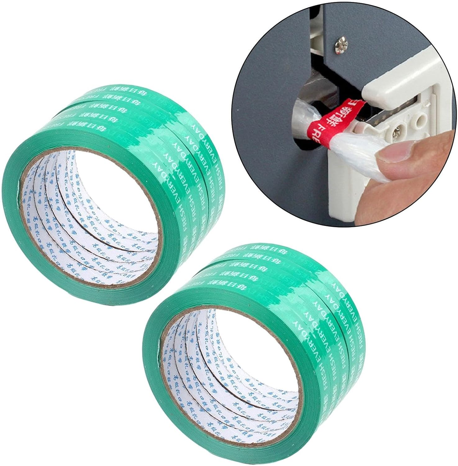 Eigell 10Pcs Bag Sealing Tapes Bag Sealer Tapes Length 55M Width 1.1Cm for Packaging Vegetables Cake Meat Fruits Convenience Store, Green - Green image number 2