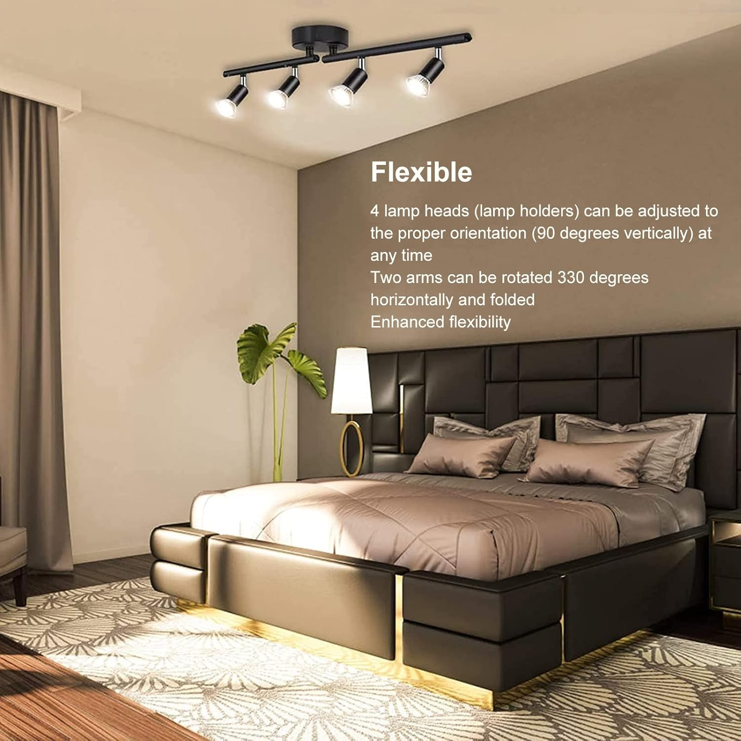 Tracking Lights Ceiling LED 4 60W Adjustable Angle Foldable Matte Black 4 Light Tracking Lighting for Bedroom Hotel image number 6