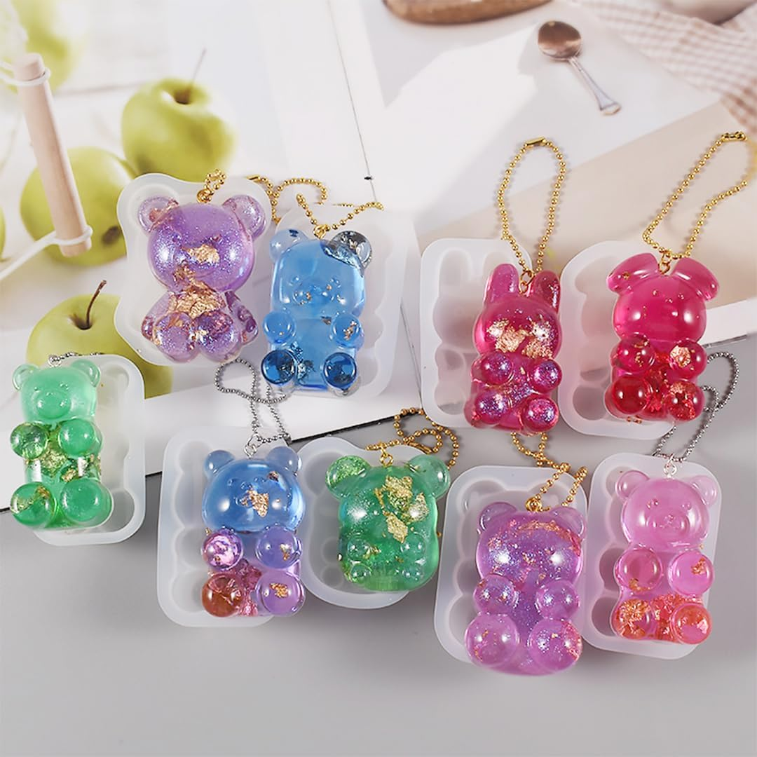 Zayookey 9 Pcs Keychain Resin Molds Small Bear Epoxy Mold Gummy Candy Silicone Mold Cute Rabbit Mouse Pendant Resin Casting Mould DIY Jewelry Making Resin Charms image number 3