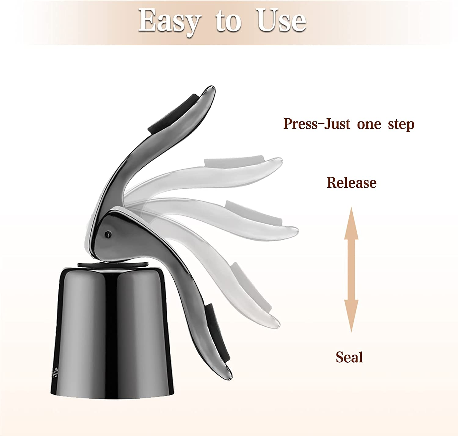 OWO Stainless Steel Wine Bottle Stopper, Reusable Wine Saver with Silicone Seal, Decorative Bottle Sealer, Keeps Fresh (Metal Black, 2 Pack)