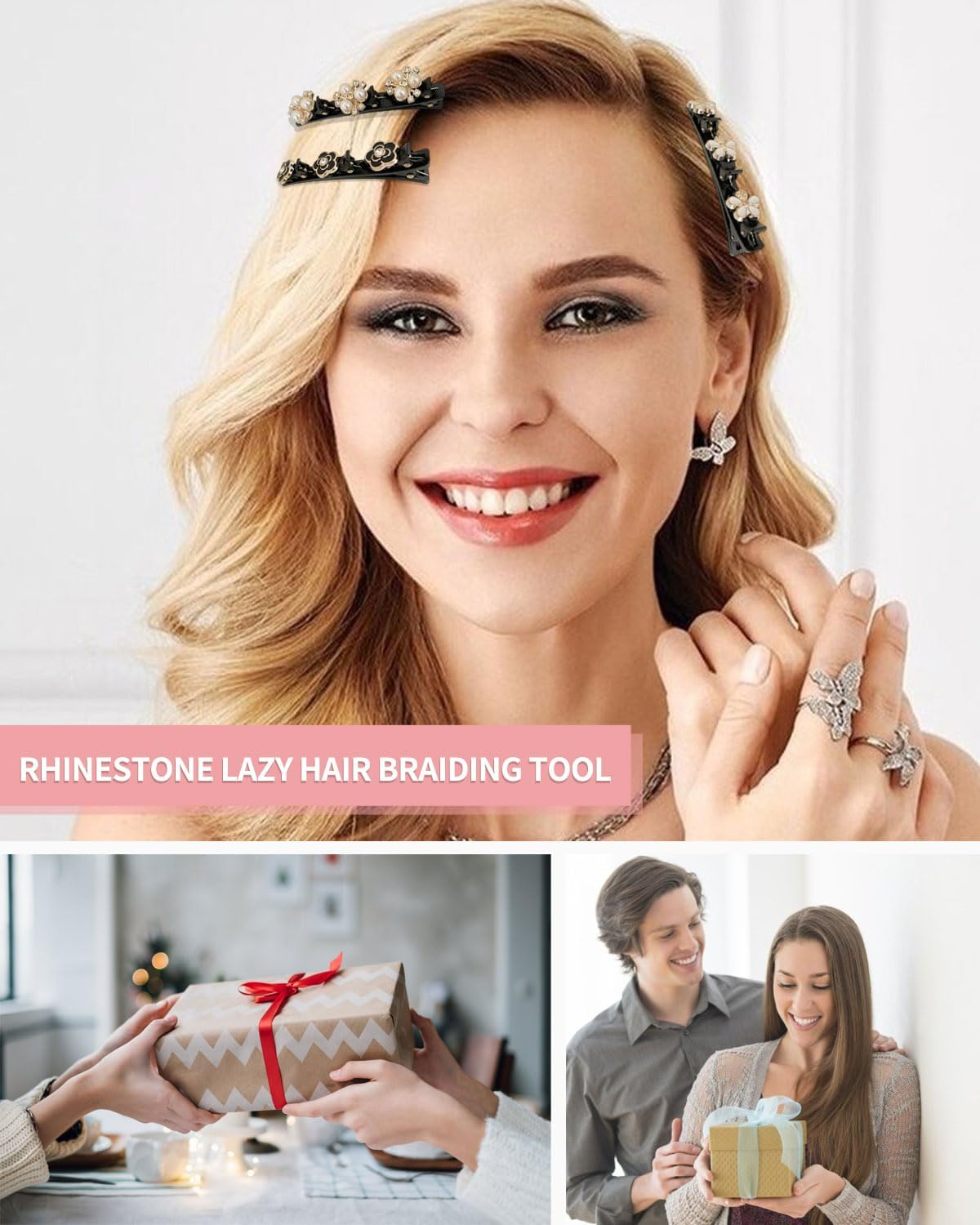 MYGLOAR Set of 6 Seamless Hair Clips, Women Hair Clips, Crystal Hair Clips, Women'S Double Layer Hair Clips, Suitable for Hair and Makeup, Daily Use, Parties, Weddings image number 4