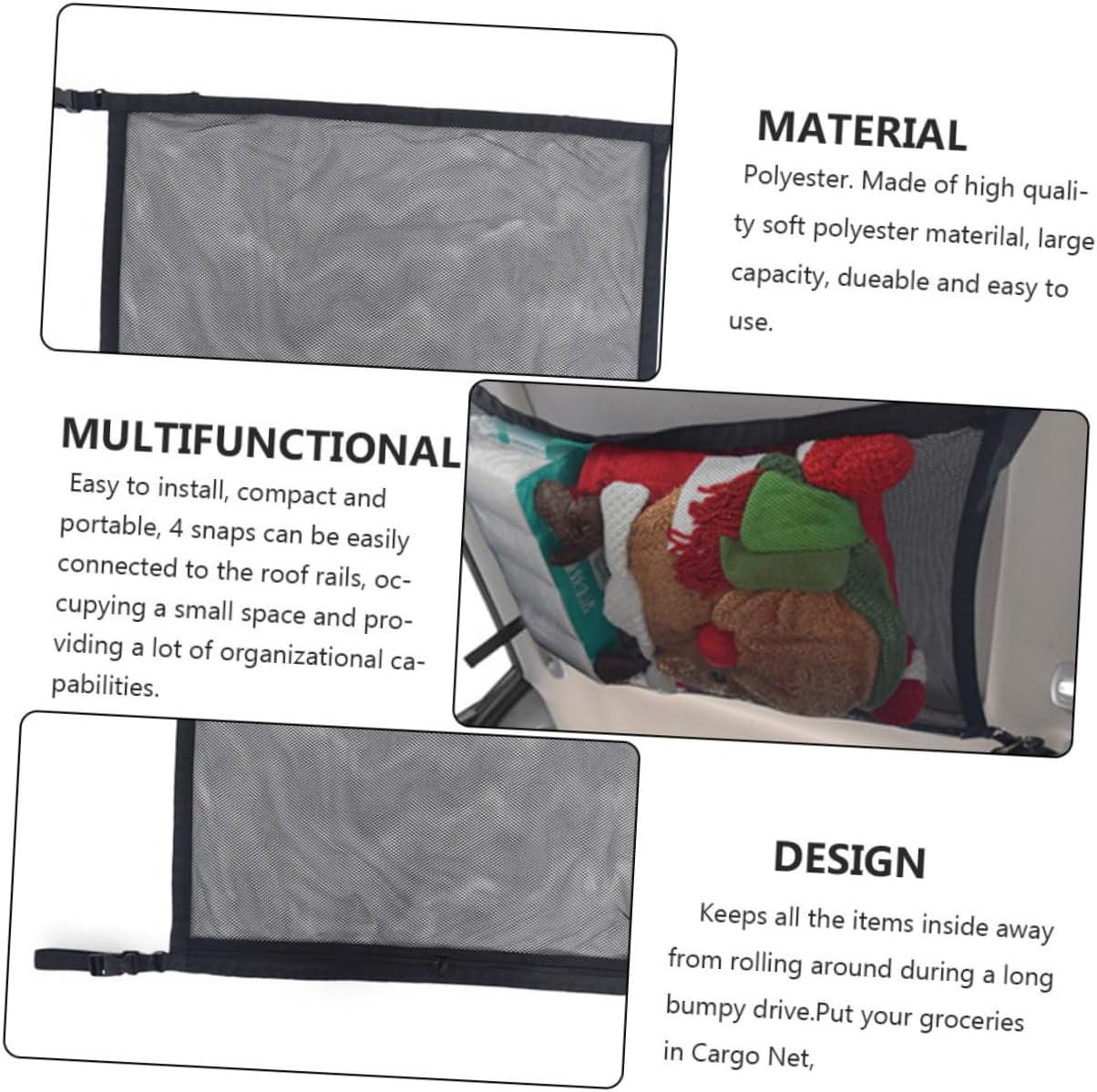 Luxshiny Adjustable Car Ceiling Storage Net Mesh Zippered Roof Organizer Bag for Clothes Pillows Blankets Polyester with Straps Compact Auto Interior Roof Storage for Vehicle Models