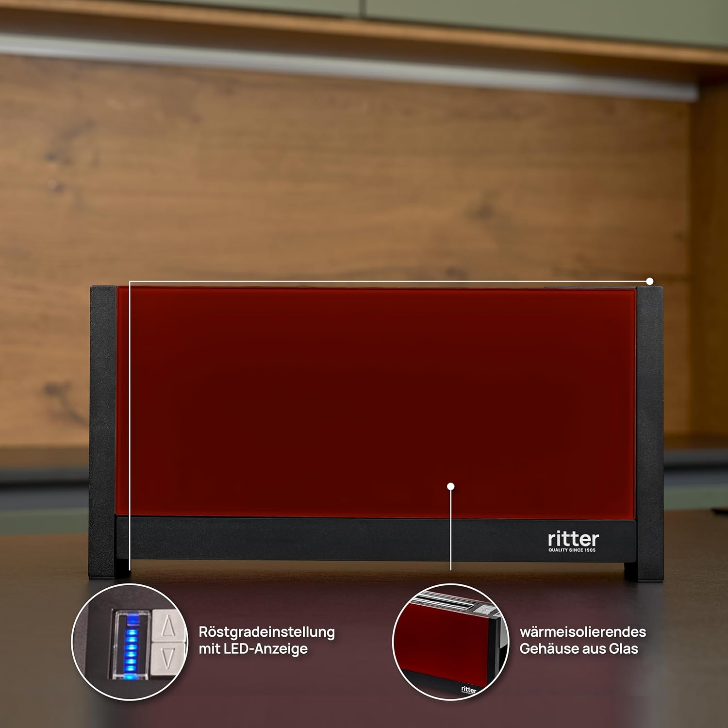 Ritter Volcano 5 Long Slot Toasters with Bun Attachment, Extra Slim, Made in Germany, Red image number 6