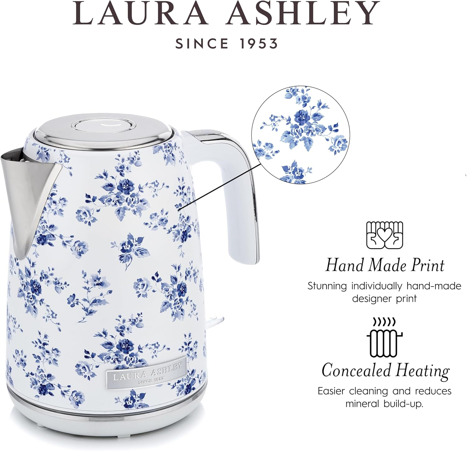 Laura Ashley China Rose Kettles Electric 1.7 Litre - Stainless Steel Electric Kettles Fast Boil Quiet - 2.2KW Rapid Boil Electric Kettle Cordless - Overheating & Boil Dry Protection Jug Kettle image number 5