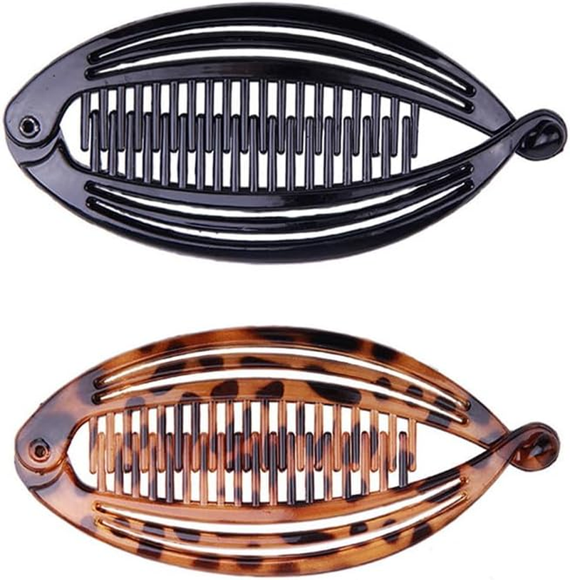 2Pcs Banana Hair Clips Pony Tail Hair Clips Fishtail Hair Clip Banana Clip Double Comb Long Hair Clips for Thick Curly Hair Accessories