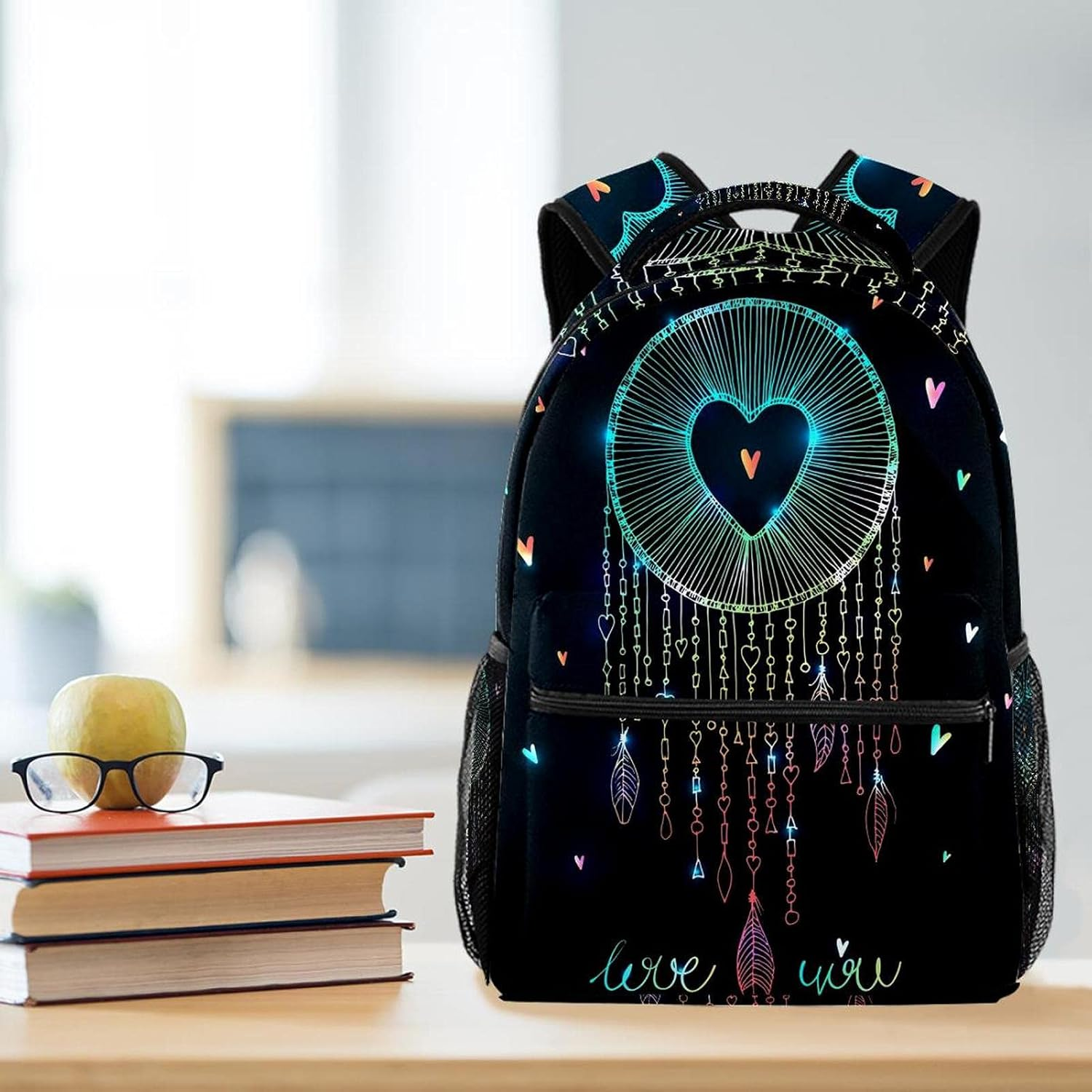 Sparkling Dream Catcher with Heart Shape Backpack Students Shoulder Bags Travel Bag College School Tote Backpacks image number 4