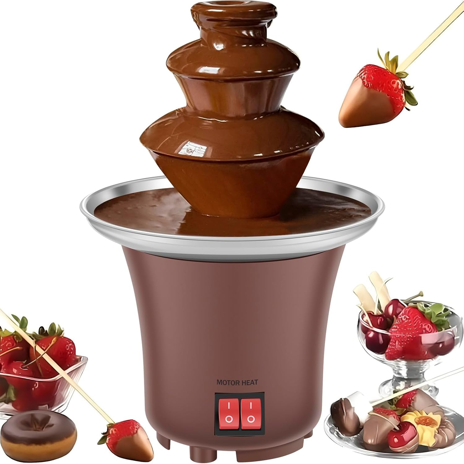 Electric Chocolate Fountain Machine，3 Layer Cheese Fountain Machine，Hold 10Oz Chocolate Fondue Fountain，Stainless Steel Cheese Fountain Melting Machine，Auto off Household Chocolate Fountain for Candy image number 3